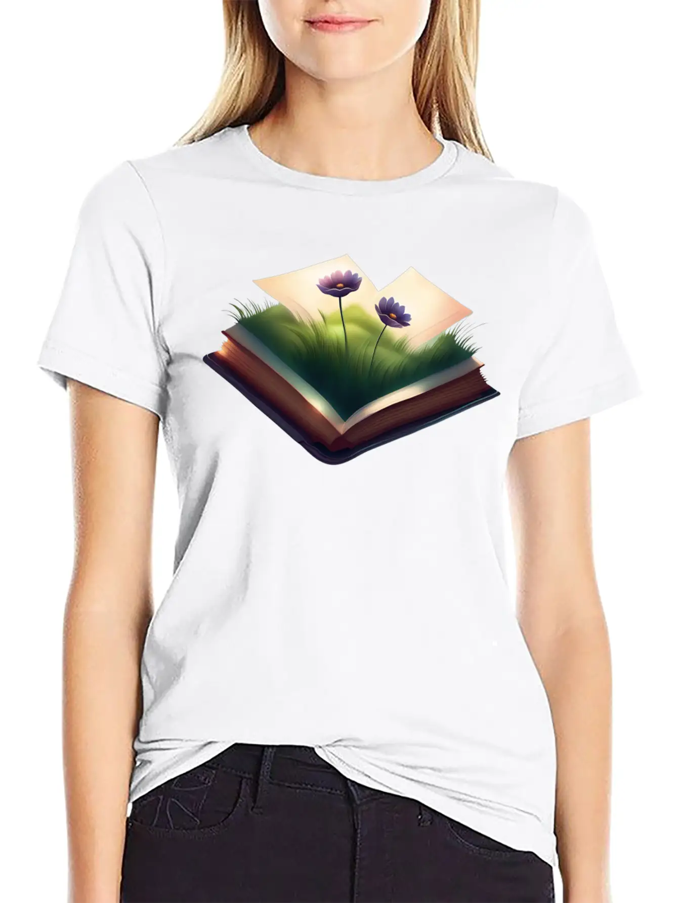 Book And Flower Casual Graphic T-Shirt – Simple And Comfortable Daily Wear