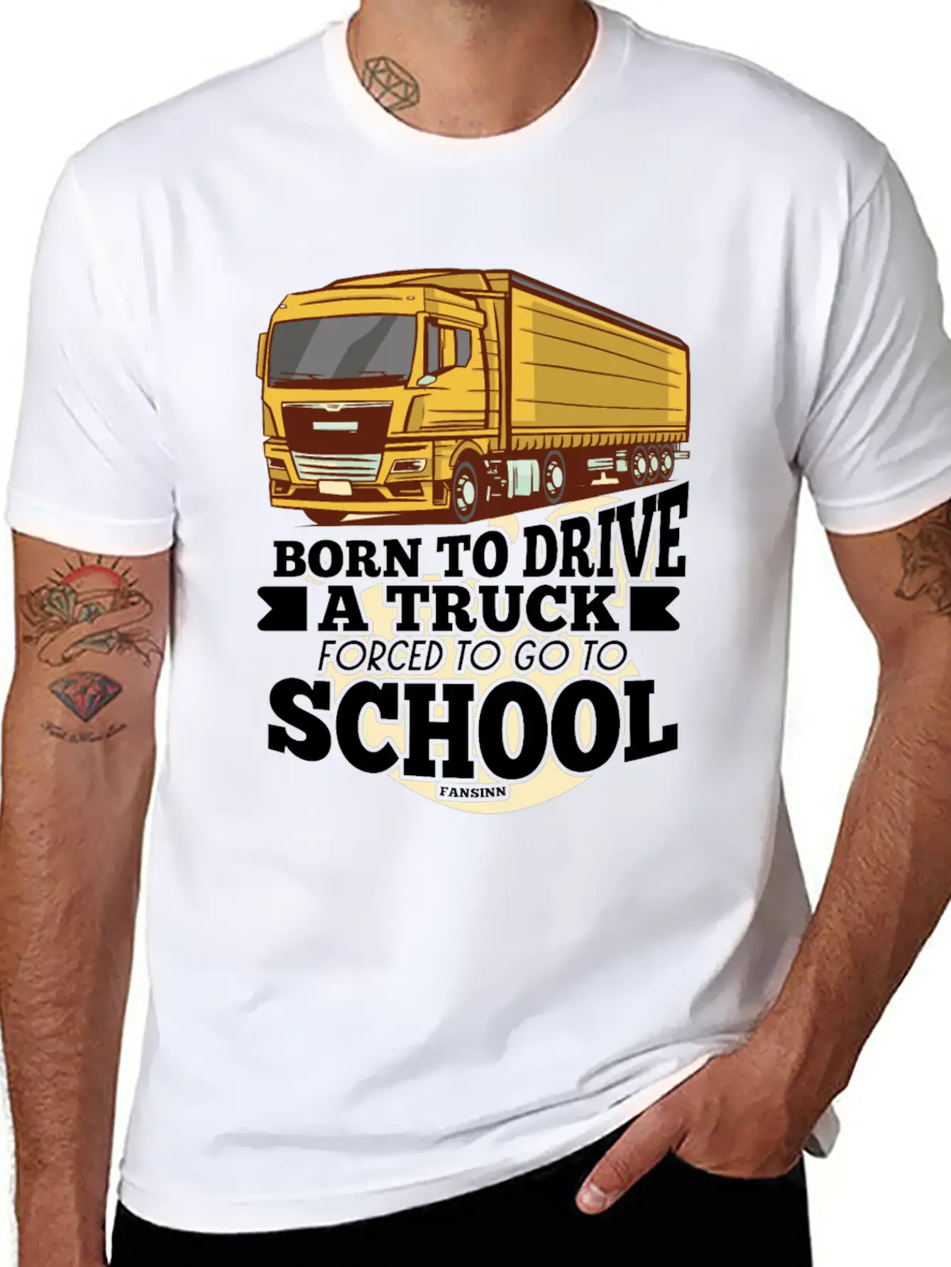 Born To Drive A Truck Forced To Go To School Unisex Short Sleeve Soft Cotton T-Shirt – Casual Everyday Wear