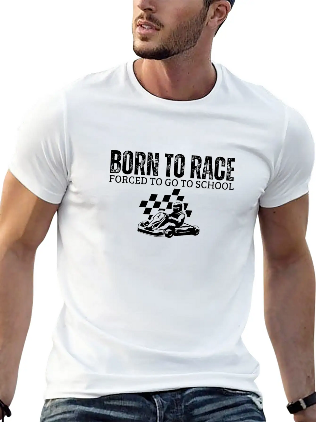 Born To Race Forced To Go To School Funny Go Kart Unisex Casual T-Shirt – Clean Design For Daily Comfort