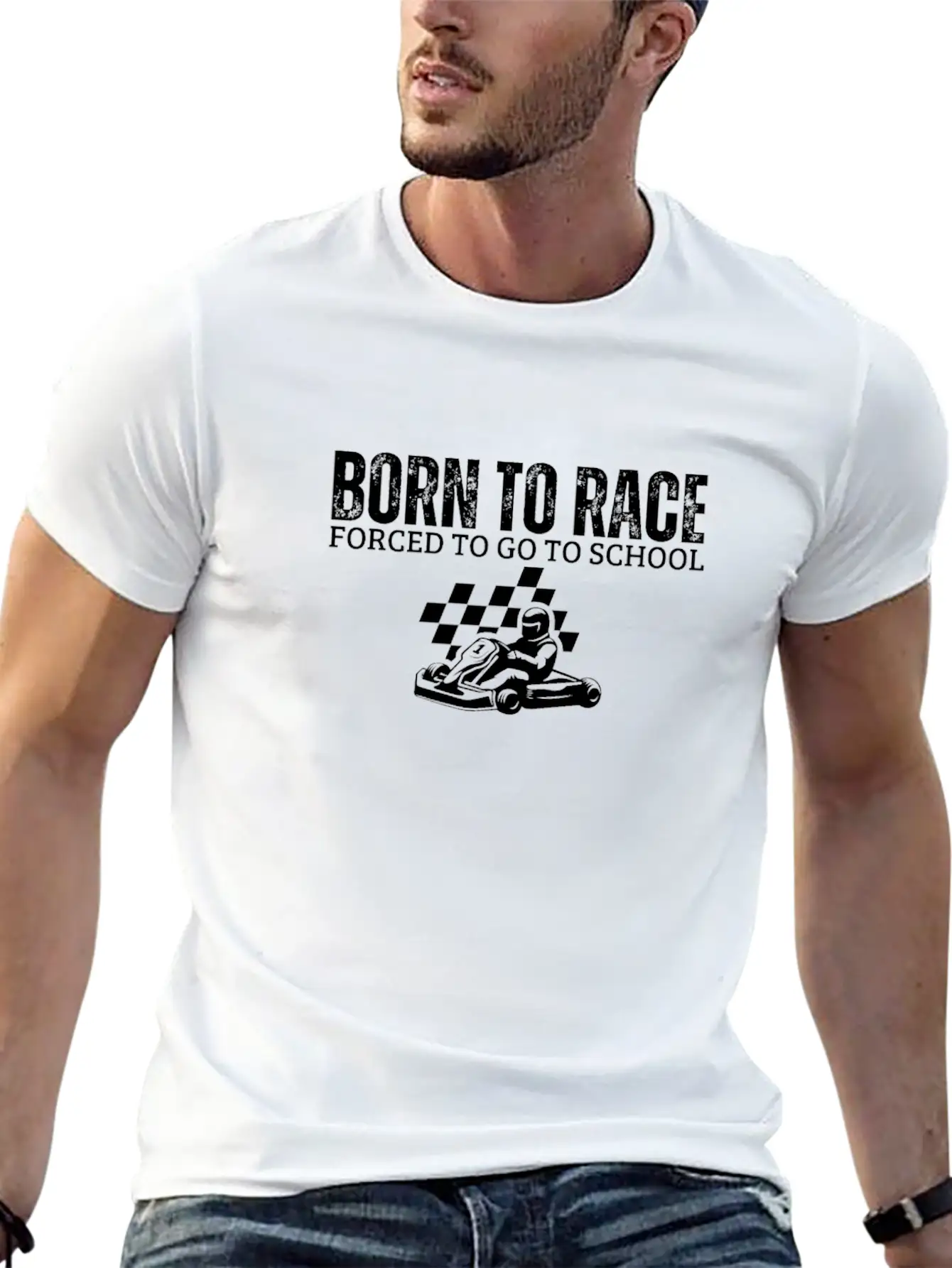 Born To Race Forced To Go To School Funny Go Kart Unisex Casual T-Shirt – Clean Design For Daily Comfort