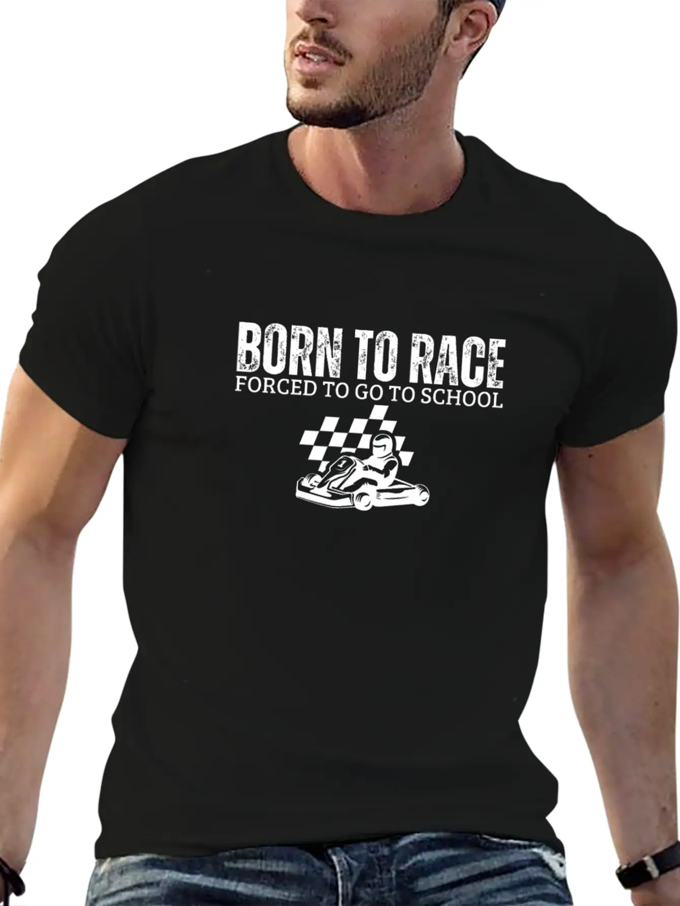 Born To Race Forced To Go To School Funny Go Kart Unisex Casual T-Shirt – Clean Design For Daily Comfort