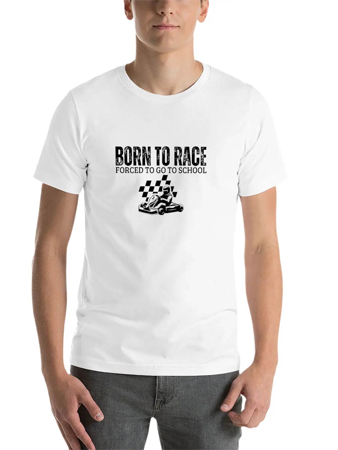 Born To Race Forced To Go To School Funny Go Kart Unisex Casual T-Shirt – Clean Design For Daily Comfort