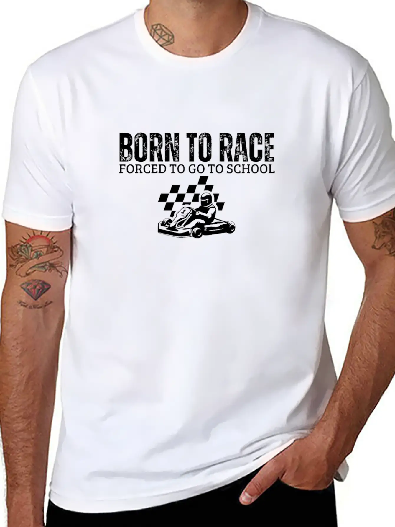 Born To Race Forced To Go To School Funny Go Kart Unisex Casual T-Shirt – Clean Design For Daily Comfort