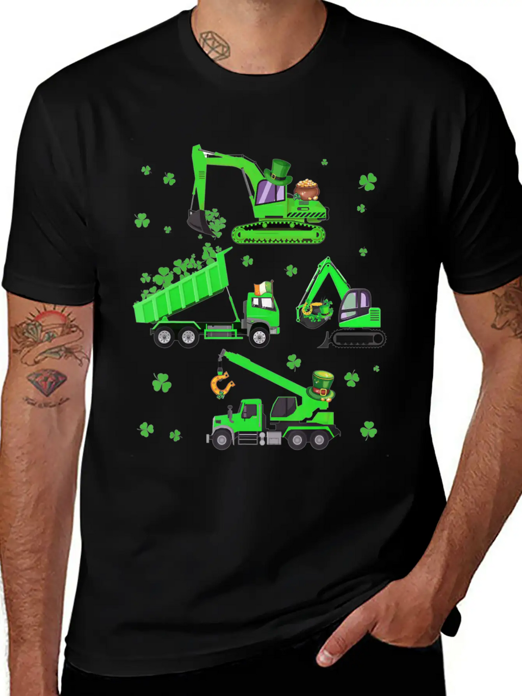 Boys St Patricks Day Crane Truck Construction Unisex Casual T-Shirt – Clean Design For Daily Comfort