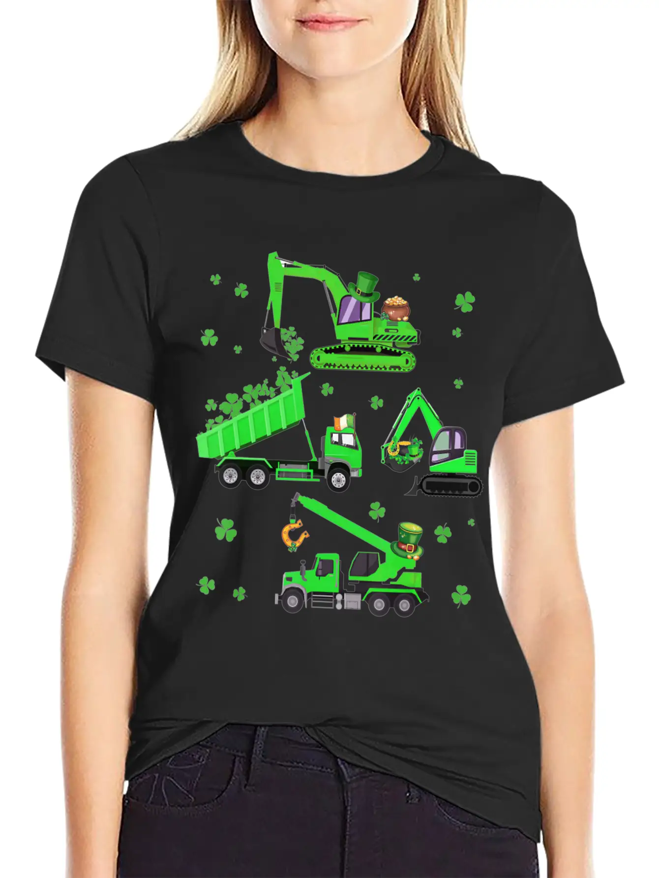 Boys St Patricks Day Crane Truck Construction Unisex Casual T-Shirt – Clean Design For Daily Comfort