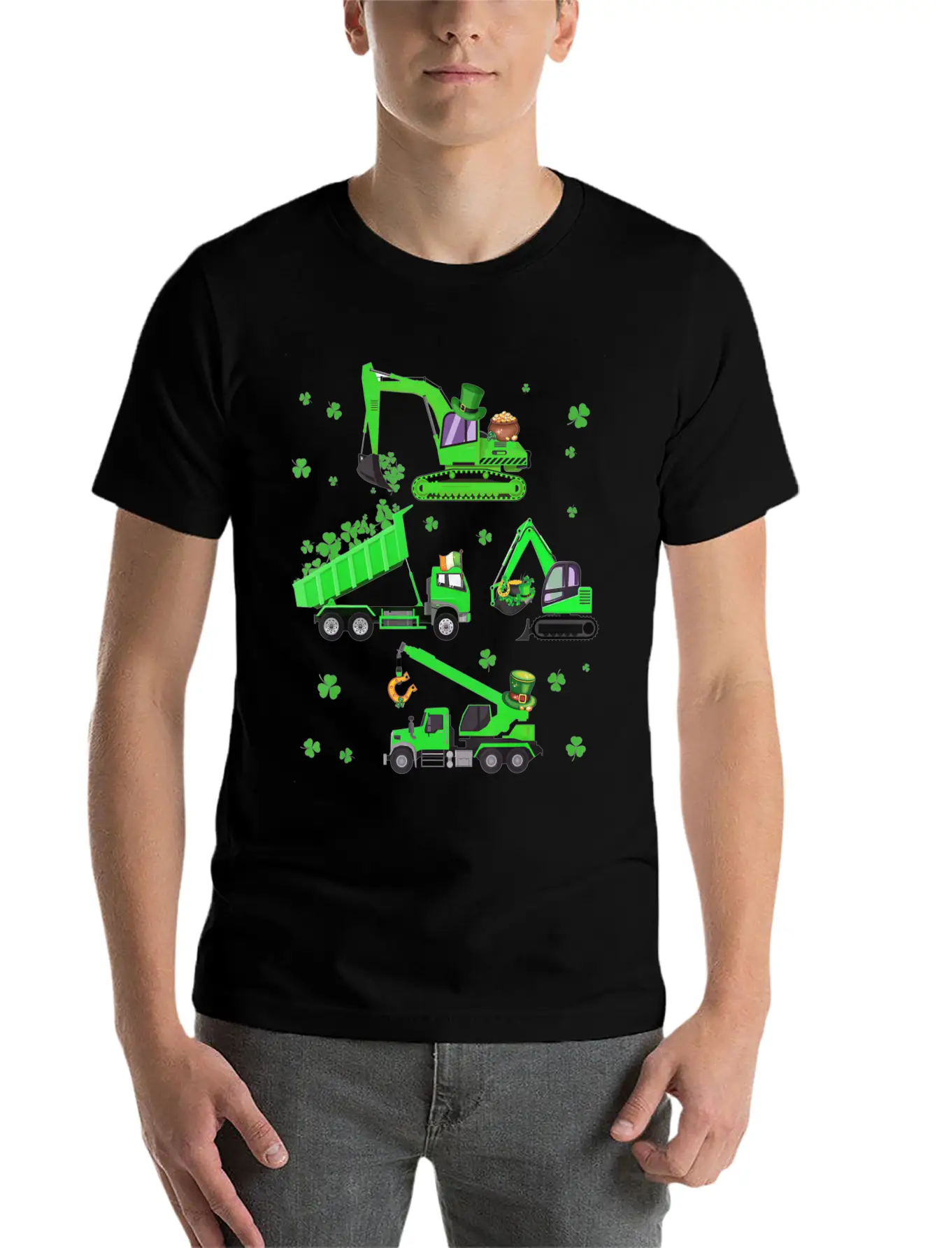Boys St Patricks Day Crane Truck Construction Unisex Casual T-Shirt – Clean Design For Daily Comfort