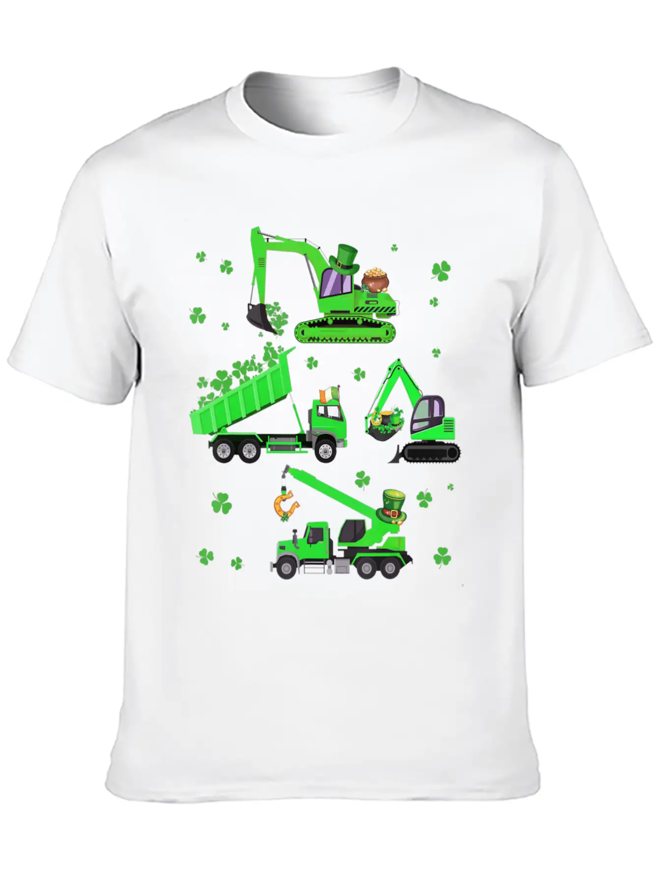 Boys St Patricks Day Crane Truck Construction Unisex Casual T-Shirt – Clean Design For Daily Comfort