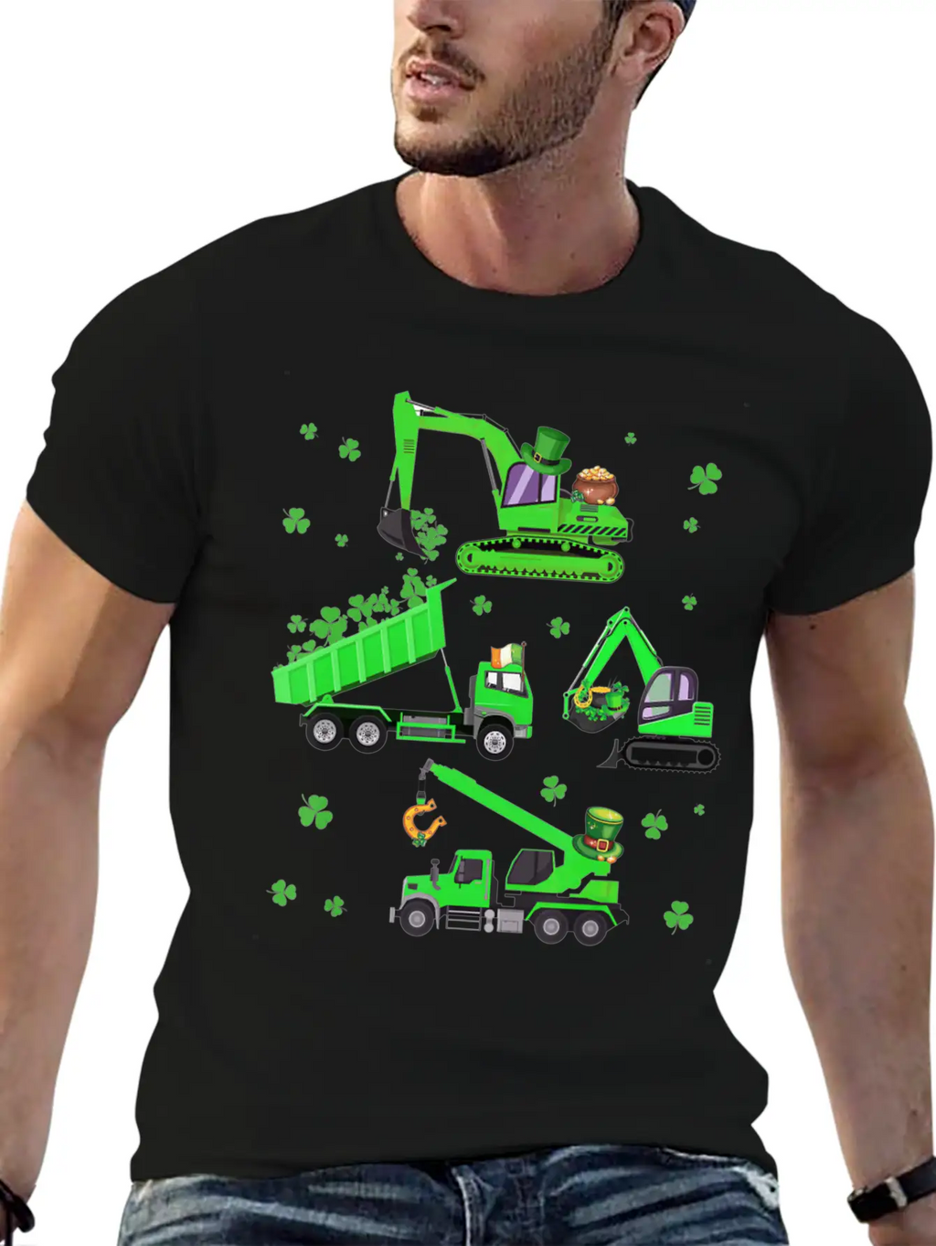 Boys St Patricks Day Crane Truck Construction Unisex Casual T-Shirt – Clean Design For Daily Comfort