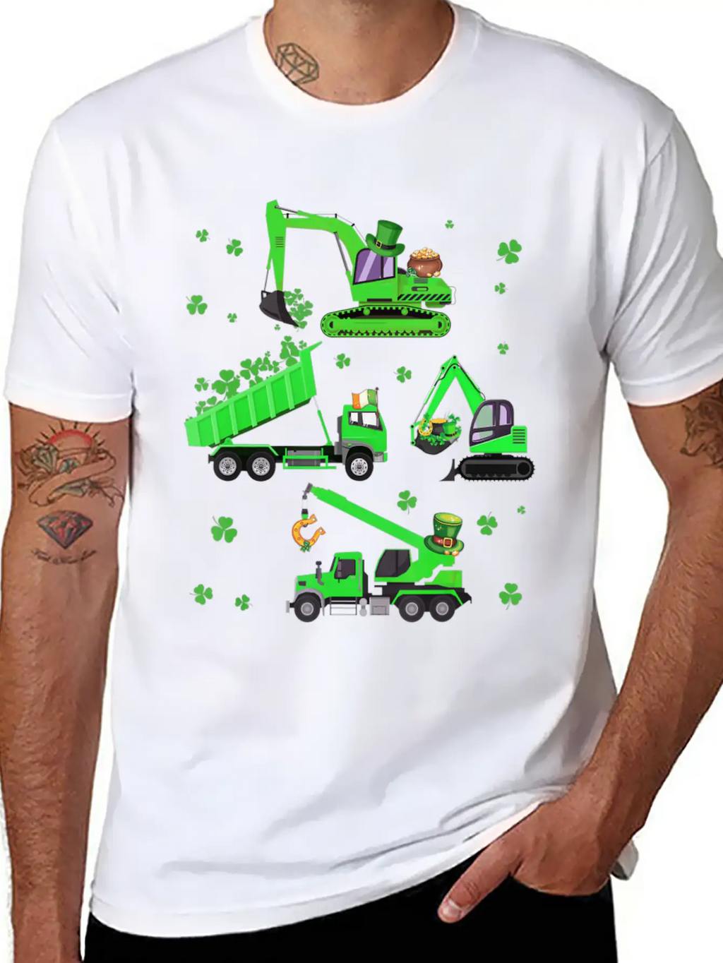 Boys St Patricks Day Crane Truck Construction Unisex Casual T-Shirt – Clean Design For Daily Comfort
