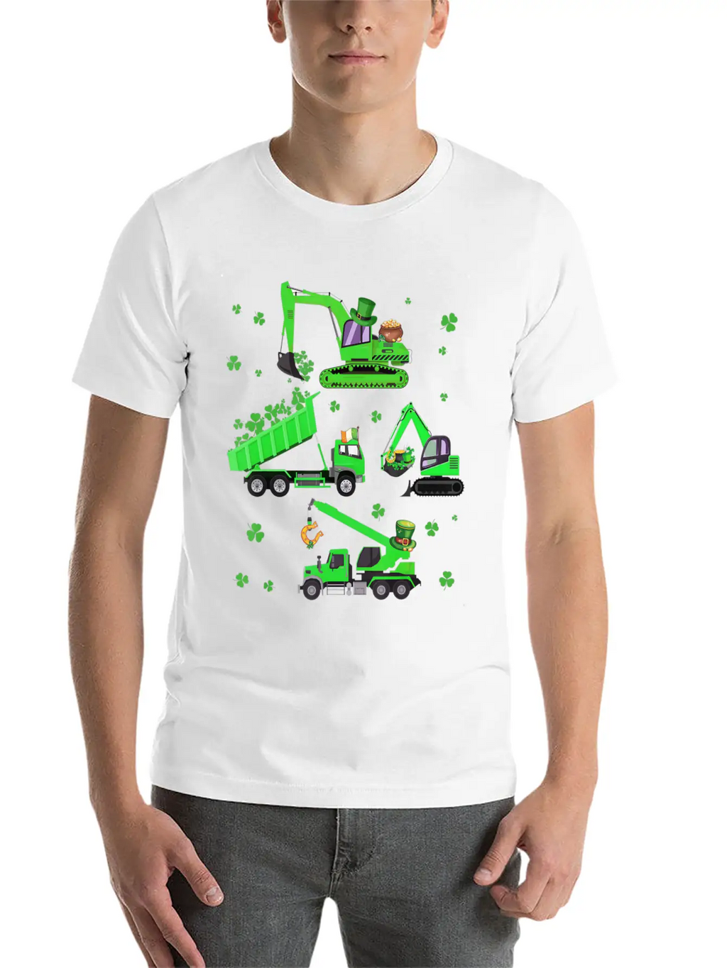 Boys St Patricks Day Crane Truck Construction Unisex Casual T-Shirt – Clean Design For Daily Comfort