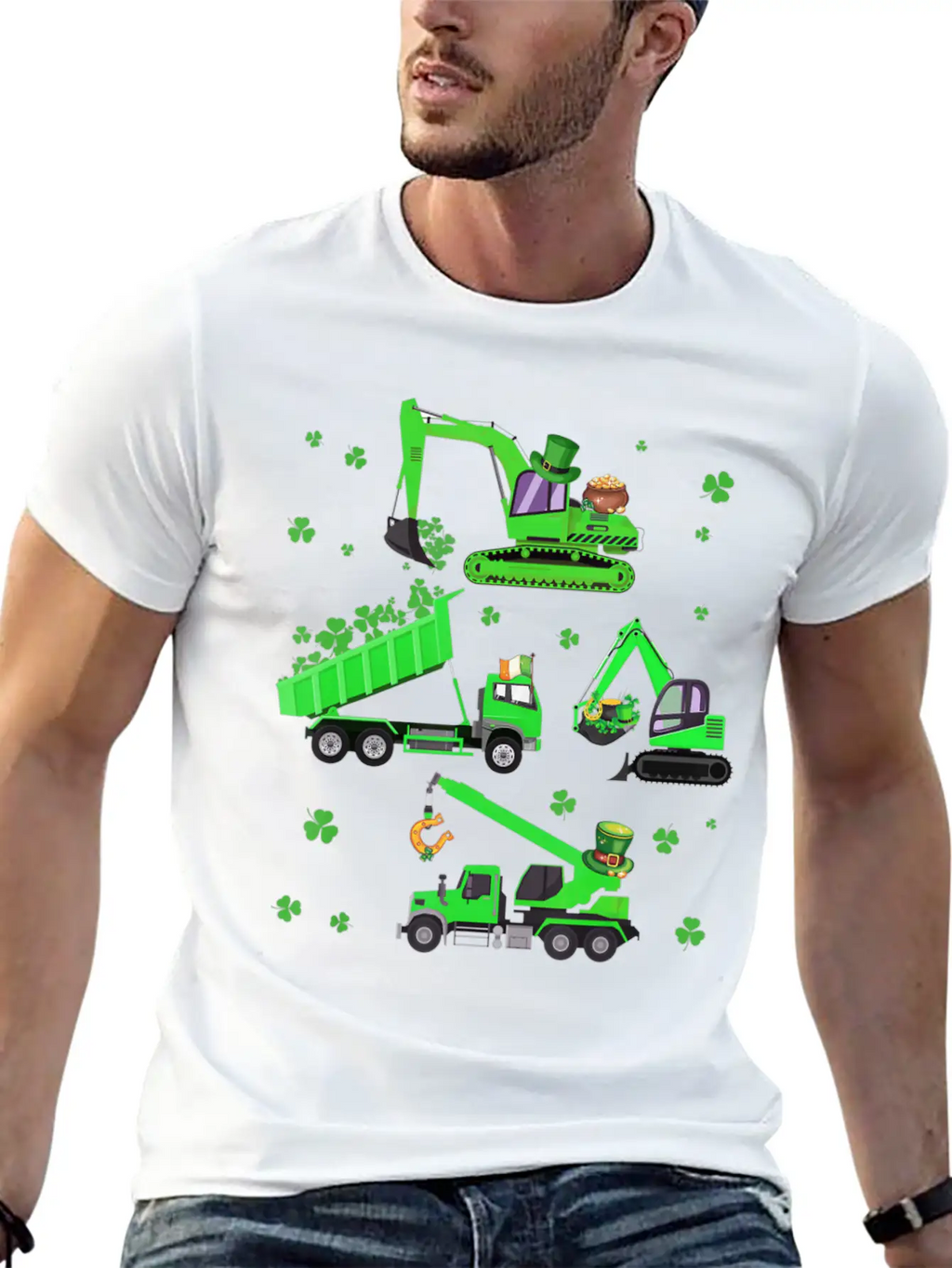 Boys St Patricks Day Crane Truck Construction Unisex Casual T-Shirt – Clean Design For Daily Comfort