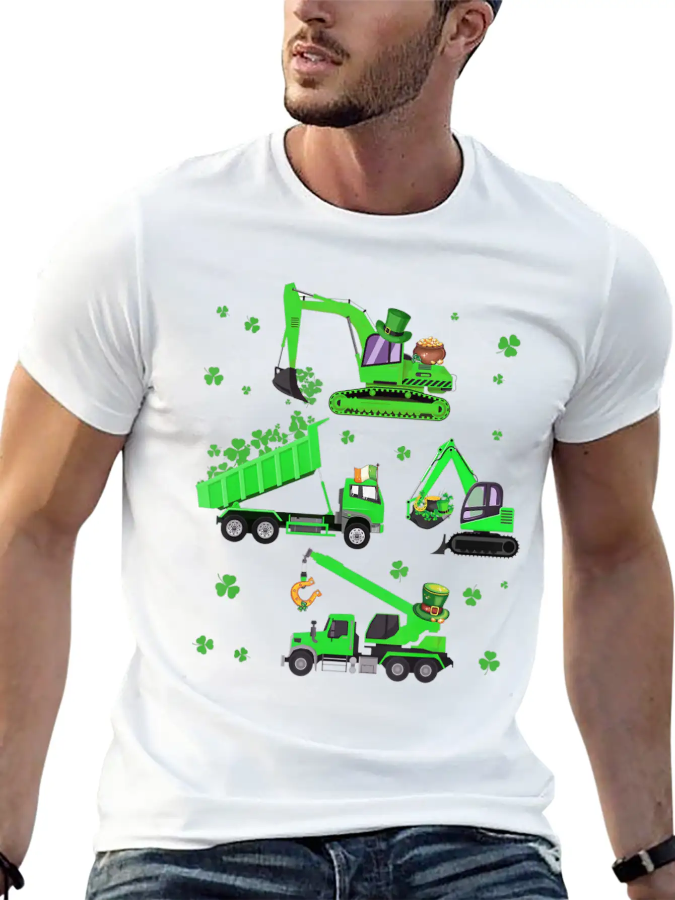 Boys St Patricks Day Crane Truck Construction Unisex Casual T-Shirt – Clean Design For Daily Comfort