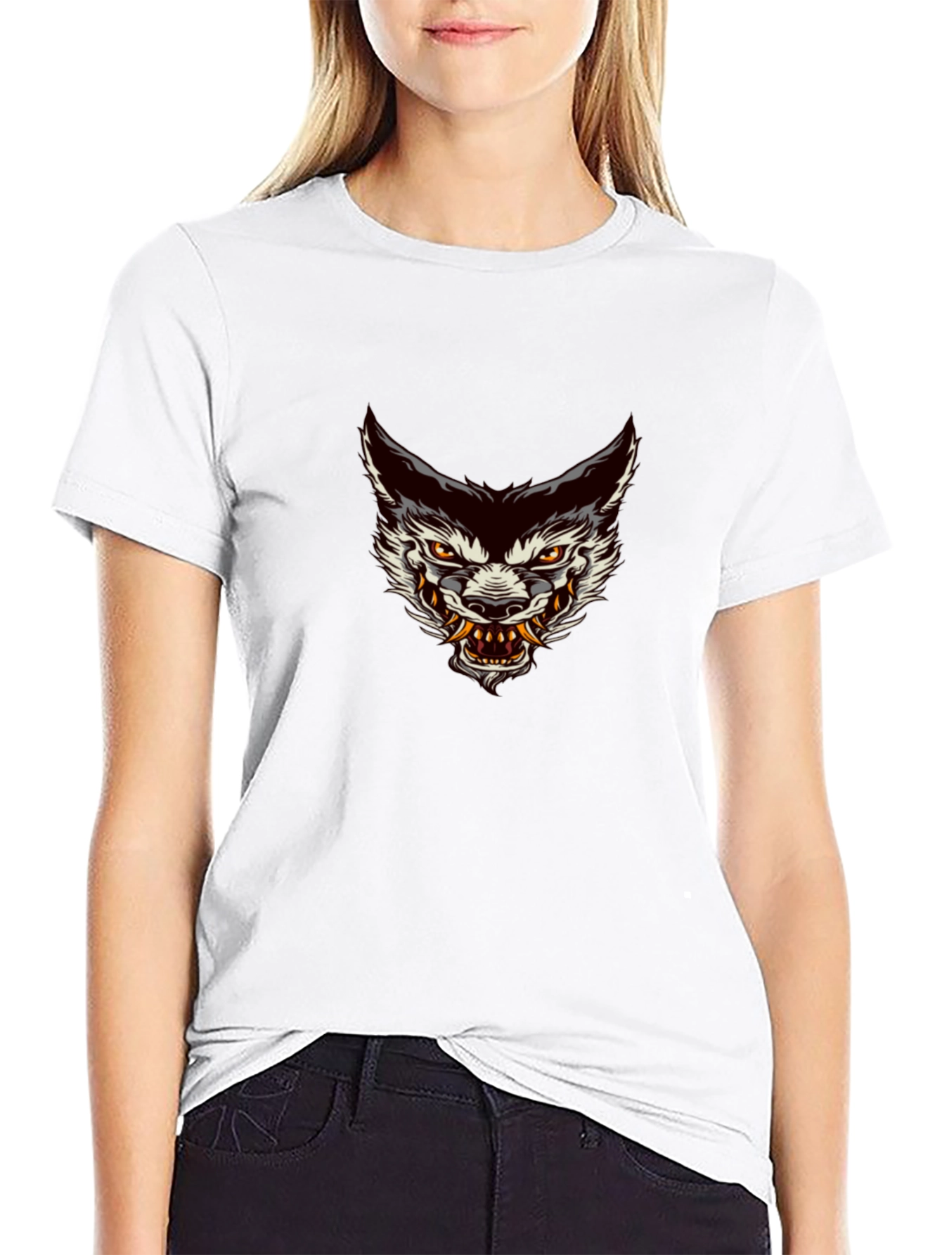 Mens Black Graphic Tee - Wolf Head Design