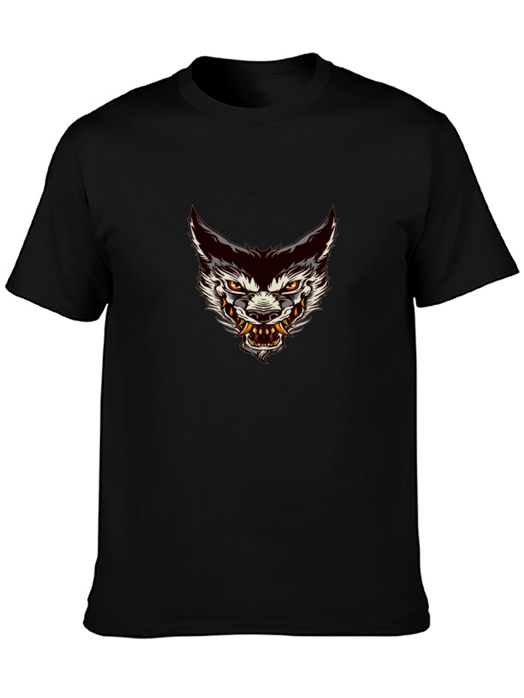 Mens Black Graphic Tee - Wolf Head Design