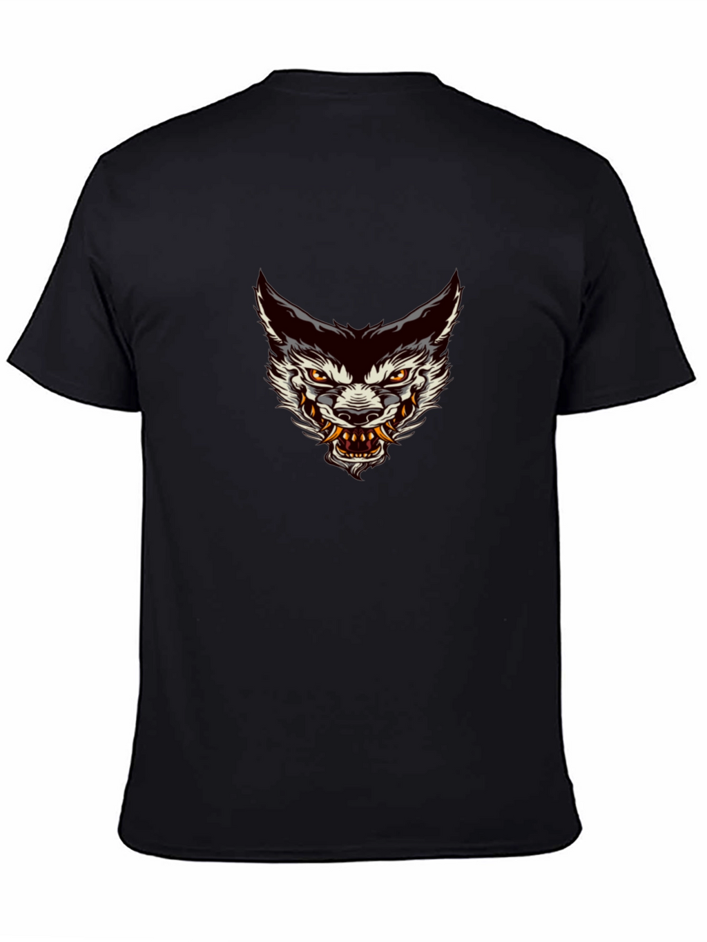 Mens Black Graphic Tee - Wolf Head Design