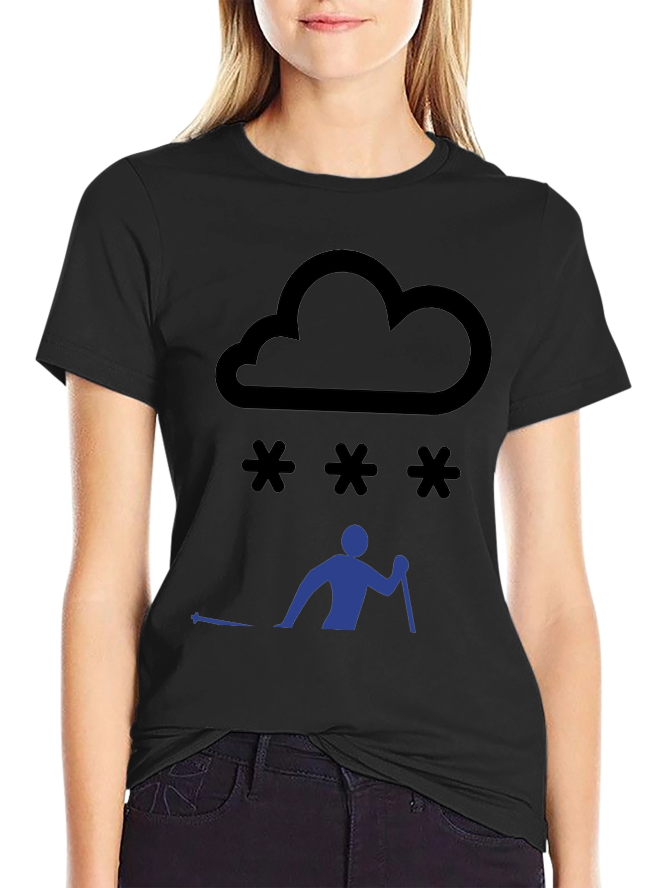 Snowy Day Skiing T-Shirt - Black Graphic Tee