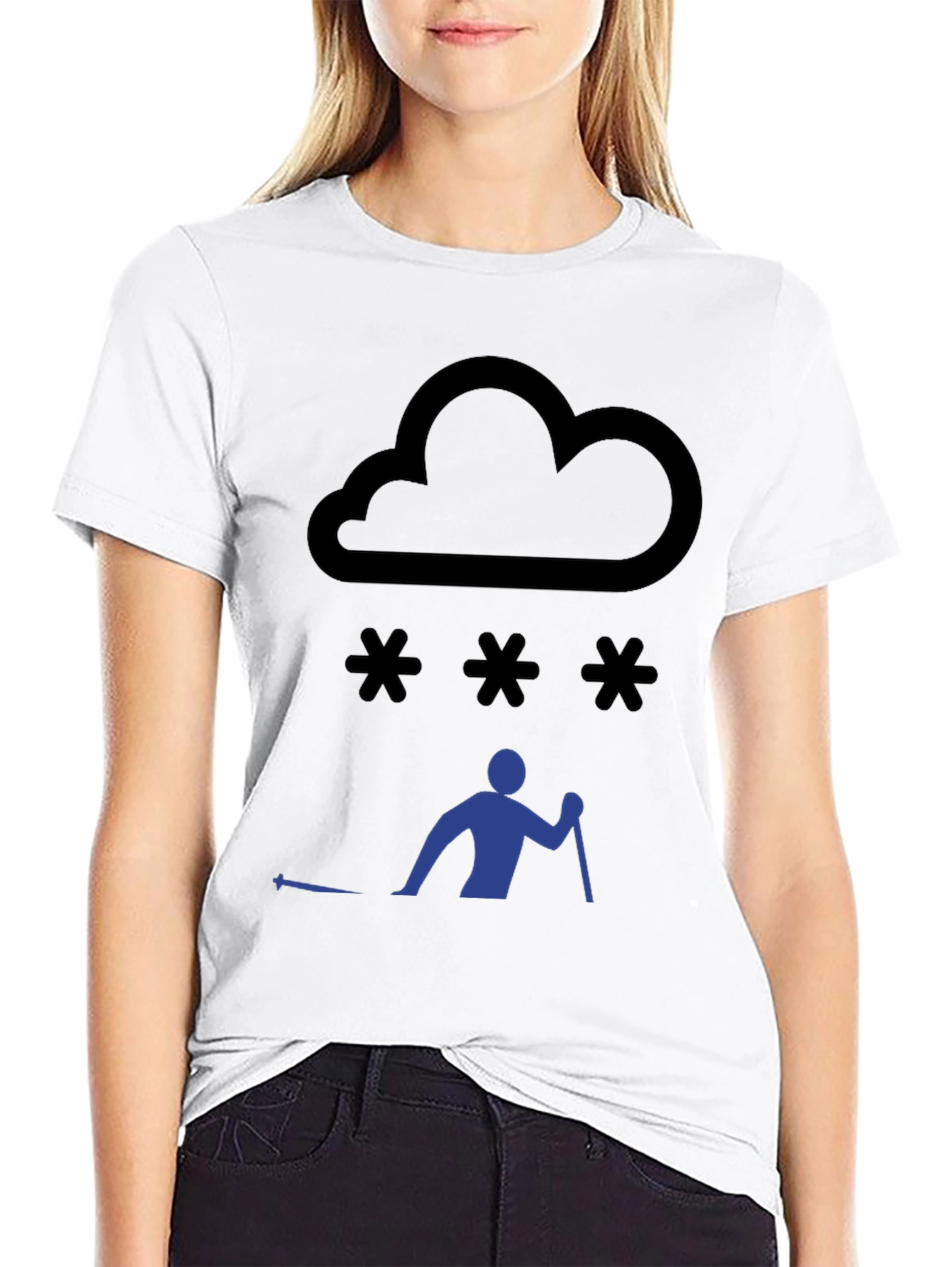 Snowy Day Skiing T-Shirt - Black Graphic Tee