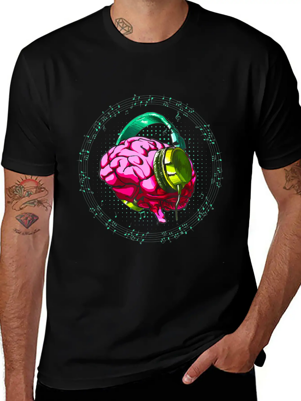 Brain Headphone Musicians DJ Music Lovers Unisex Short Sleeve Soft Cotton T-Shirt – Casual Everyday Wear