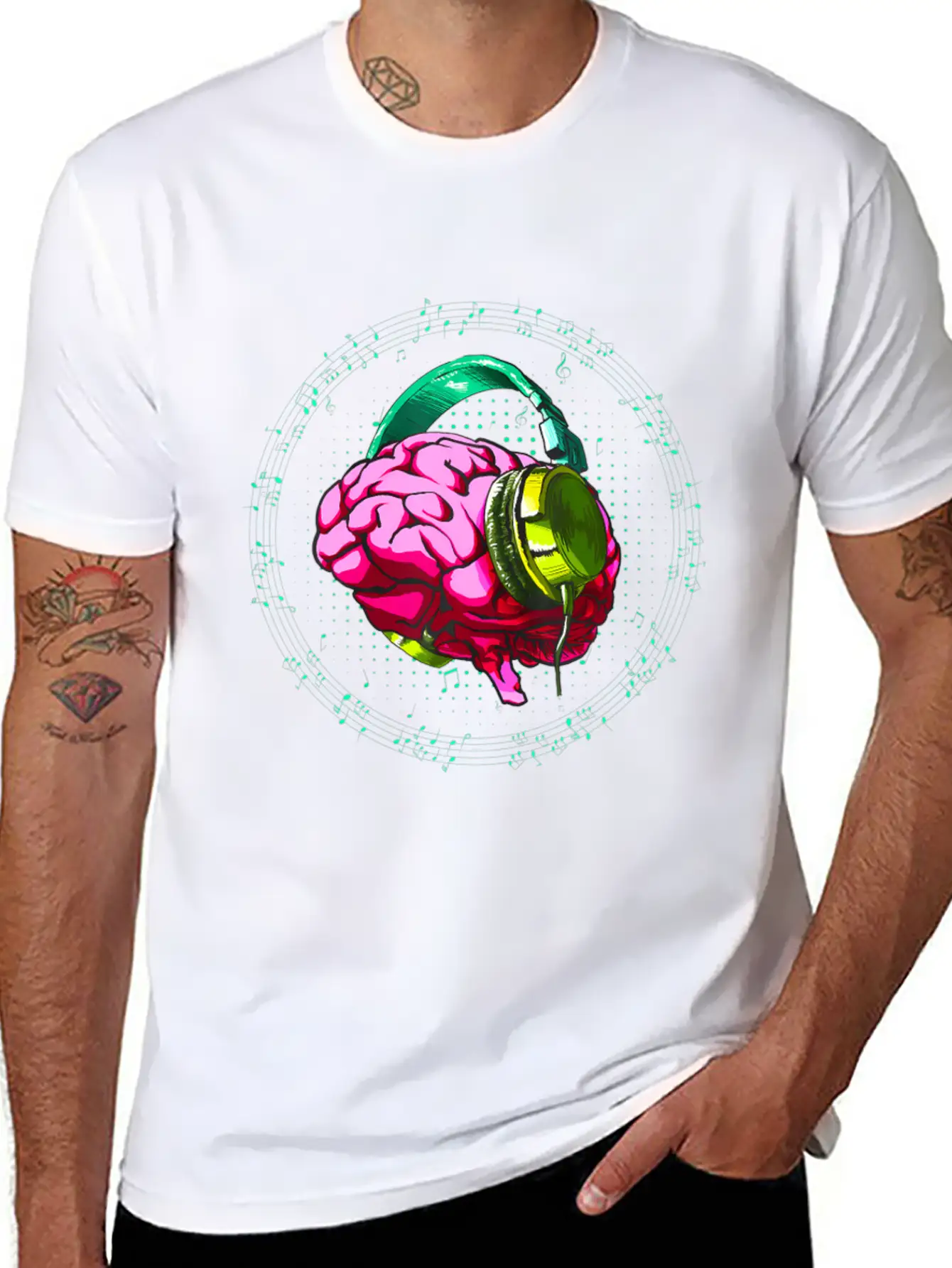 Brain Headphone Musicians DJ Music Lovers Unisex Short Sleeve Soft Cotton T-Shirt – Casual Everyday Wear