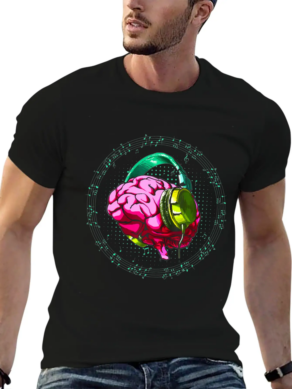 Brain Headphone Musicians DJ Music Lovers Unisex Short Sleeve Soft Cotton T-Shirt – Casual Everyday Wear