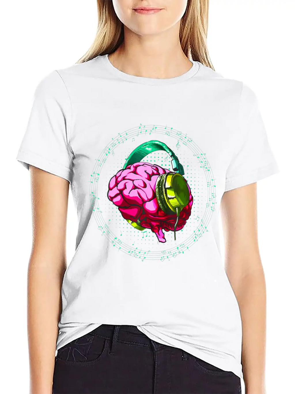 Brain Headphone Musicians DJ Music Lovers Unisex Short Sleeve Soft Cotton T-Shirt – Casual Everyday Wear