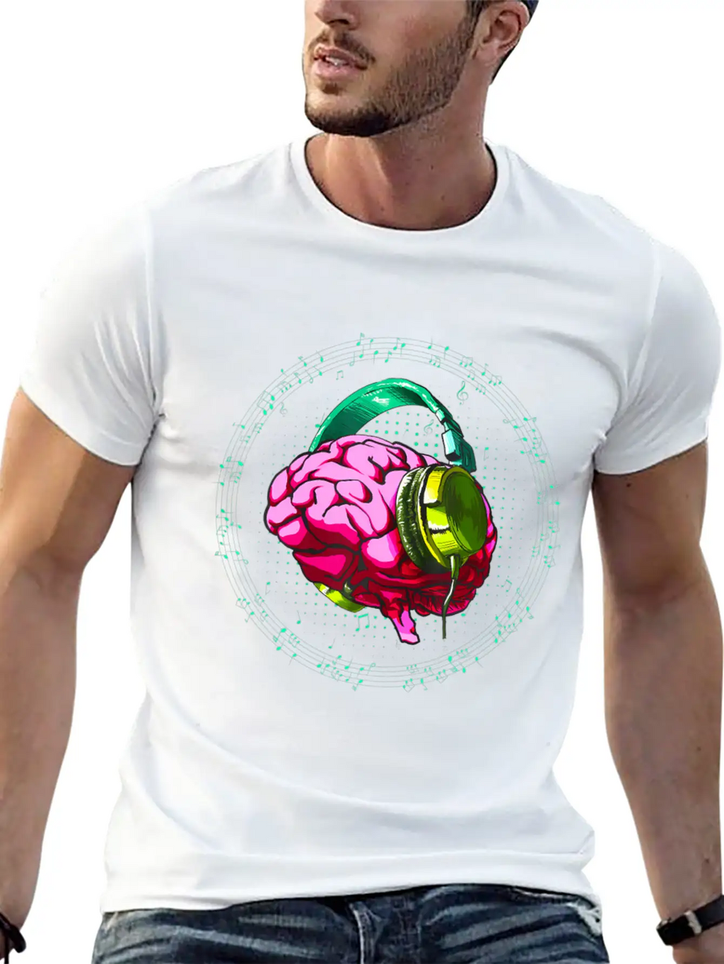 Brain Headphone Musicians DJ Music Lovers Unisex Short Sleeve Soft Cotton T-Shirt – Casual Everyday Wear
