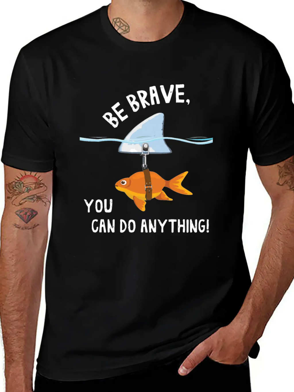 Brave, Cute Goldfish With Shark Fin, Giftidea Stylish Everyday T-Shirt – Unisex Basic Cotton Tee