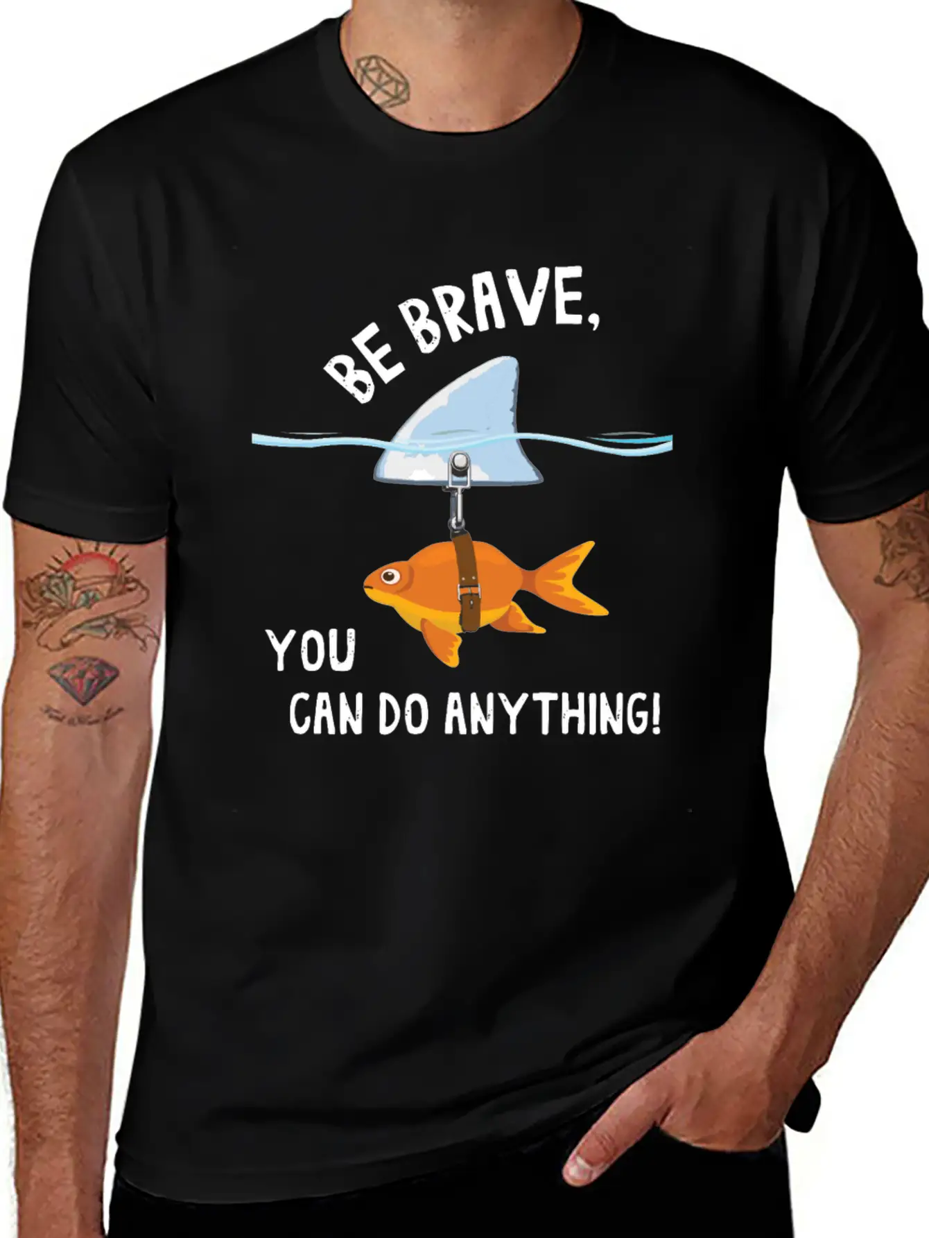Brave, Cute Goldfish With Shark Fin, Giftidea Stylish Everyday T-Shirt – Unisex Basic Cotton Tee