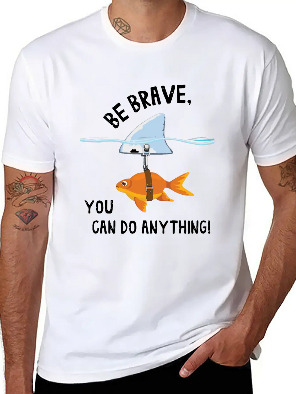 Brave, Cute Goldfish With Shark Fin, Giftidea Stylish Everyday T-Shirt – Unisex Basic Cotton Tee