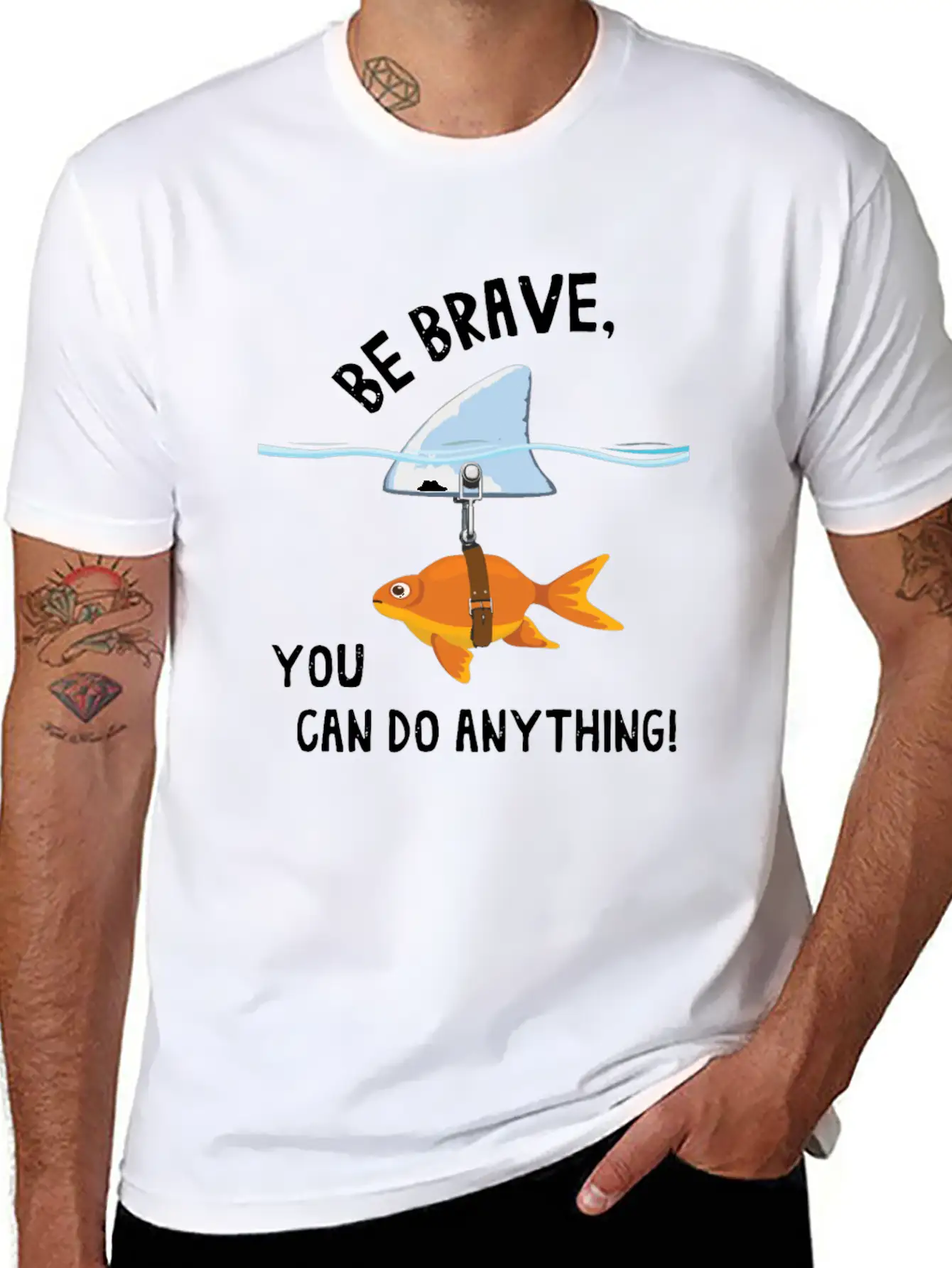 Brave, Cute Goldfish With Shark Fin, Giftidea Stylish Everyday T-Shirt – Unisex Basic Cotton Tee