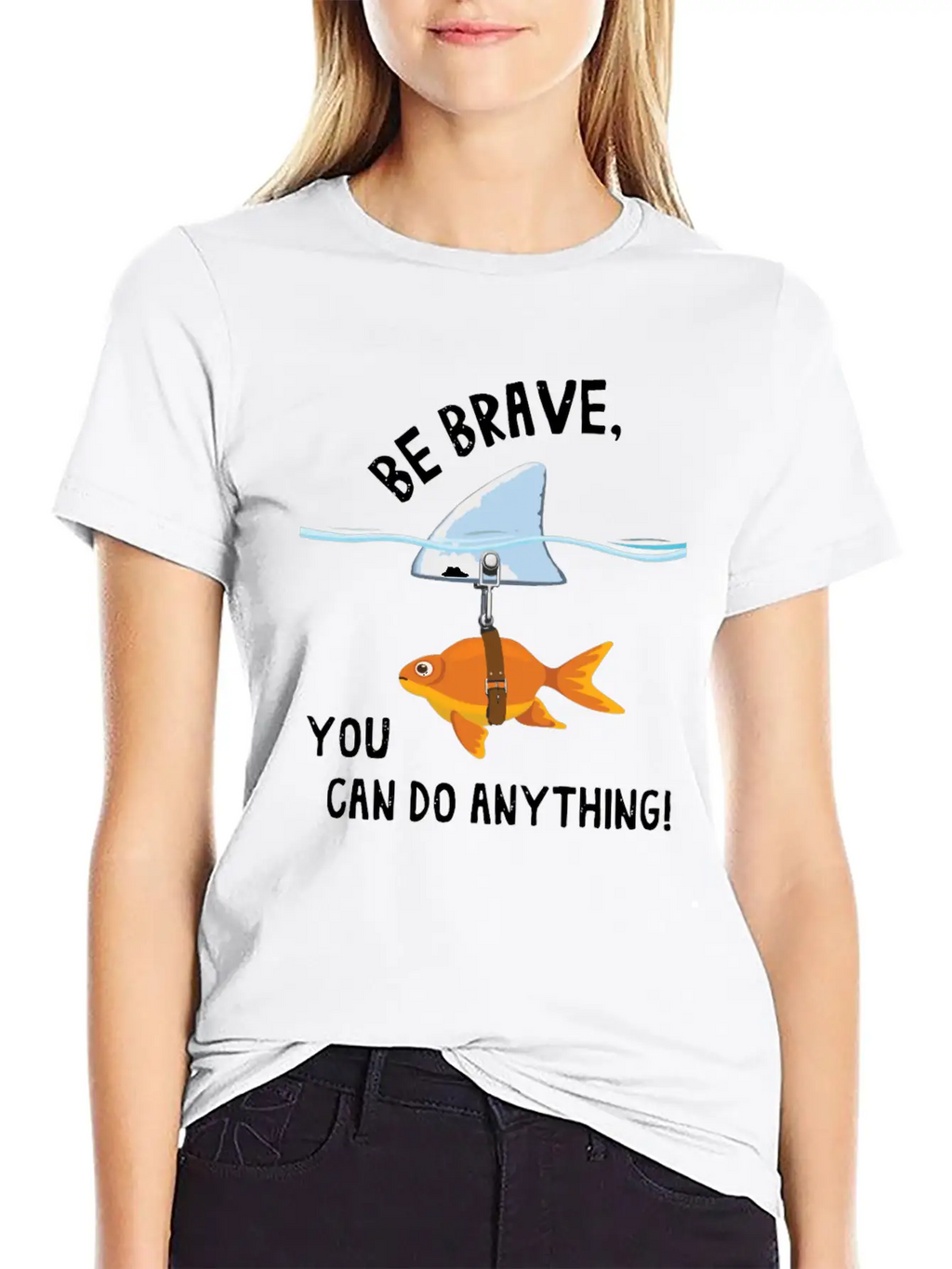 Brave, Cute Goldfish With Shark Fin, Giftidea Stylish Everyday T-Shirt – Unisex Basic Cotton Tee