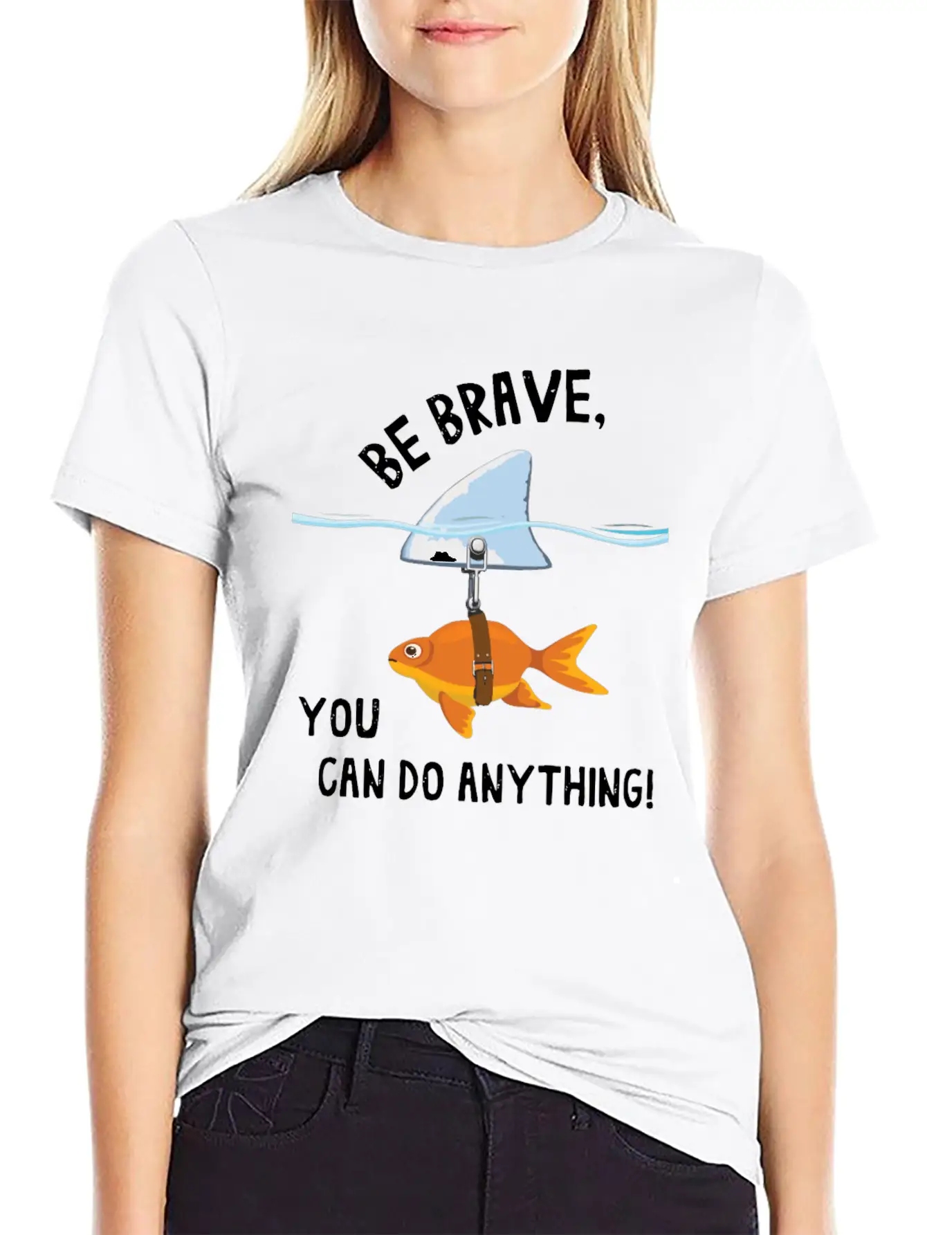Brave, Cute Goldfish With Shark Fin, Giftidea Stylish Everyday T-Shirt – Unisex Basic Cotton Tee