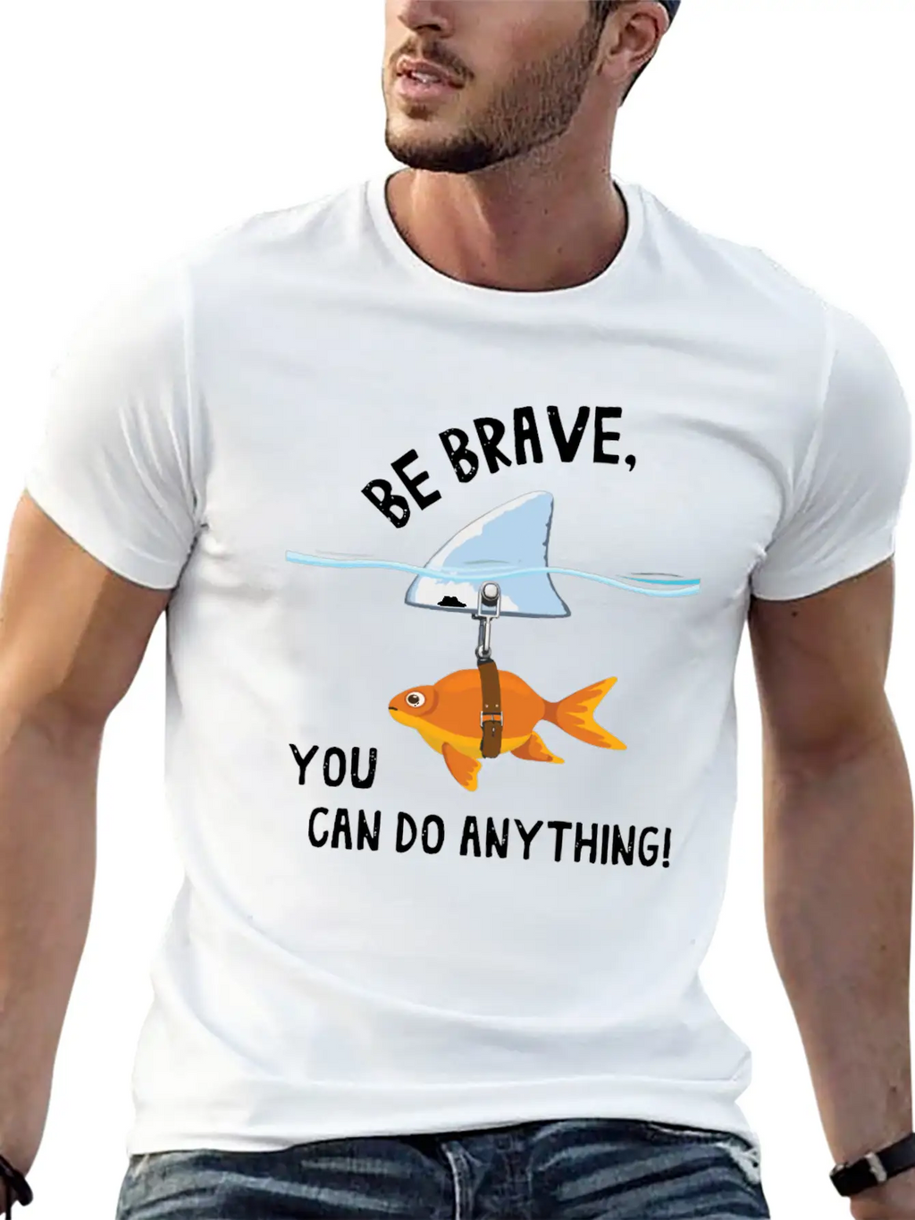 Brave, Cute Goldfish With Shark Fin, Giftidea Stylish Everyday T-Shirt – Unisex Basic Cotton Tee
