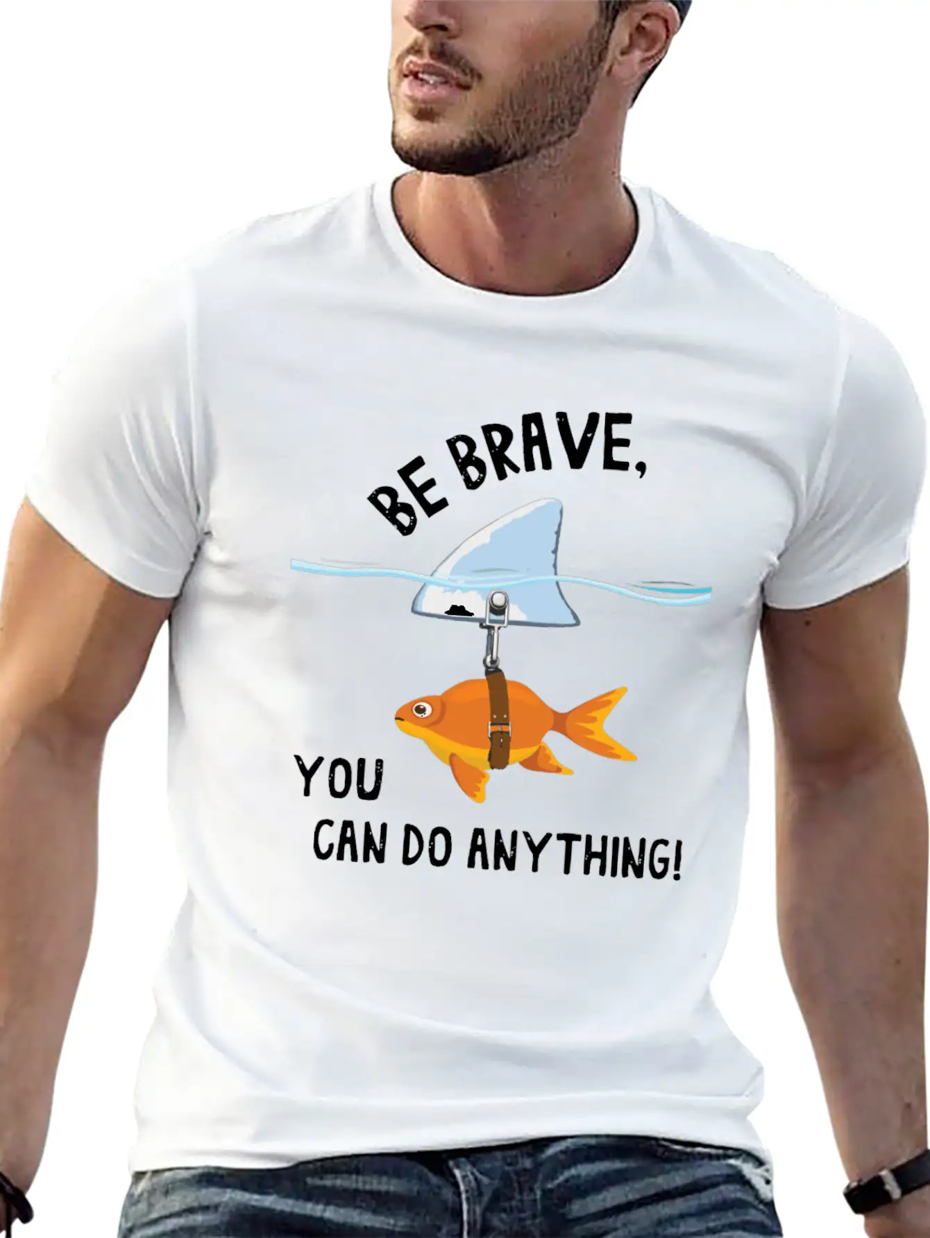 Brave, Cute Goldfish With Shark Fin, Giftidea Stylish Everyday T-Shirt – Unisex Basic Cotton Tee