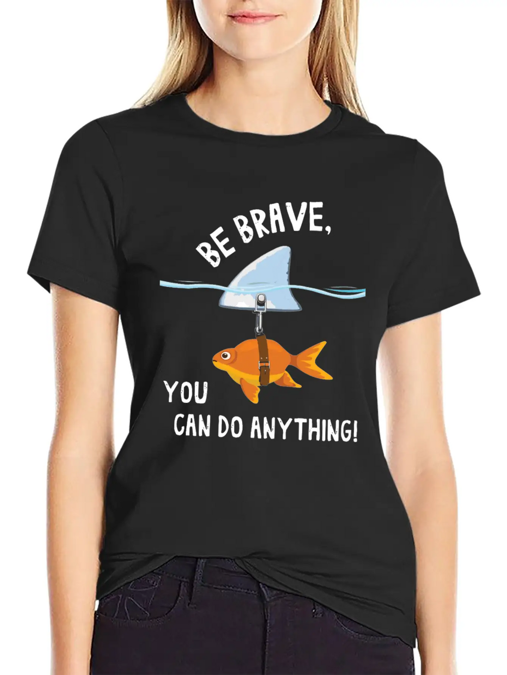 Brave, Cute Goldfish With Shark Fin, Giftidea Stylish Everyday T-Shirt – Unisex Basic Cotton Tee