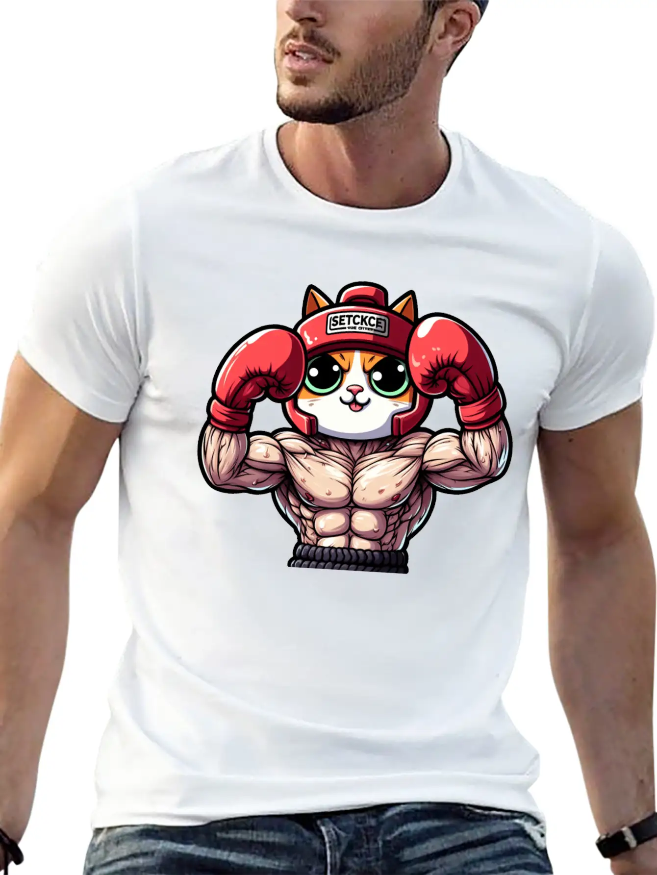 Brave Feline Boxer Defending The Crown Unisex Short Sleeve Soft Cotton T-Shirt – Casual Everyday Wear