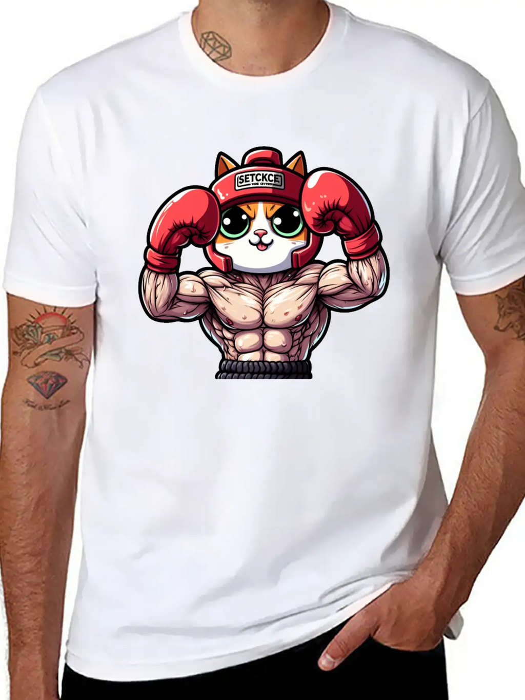 Brave Feline Boxer Defending The Crown Unisex Short Sleeve Soft Cotton T-Shirt – Casual Everyday Wear