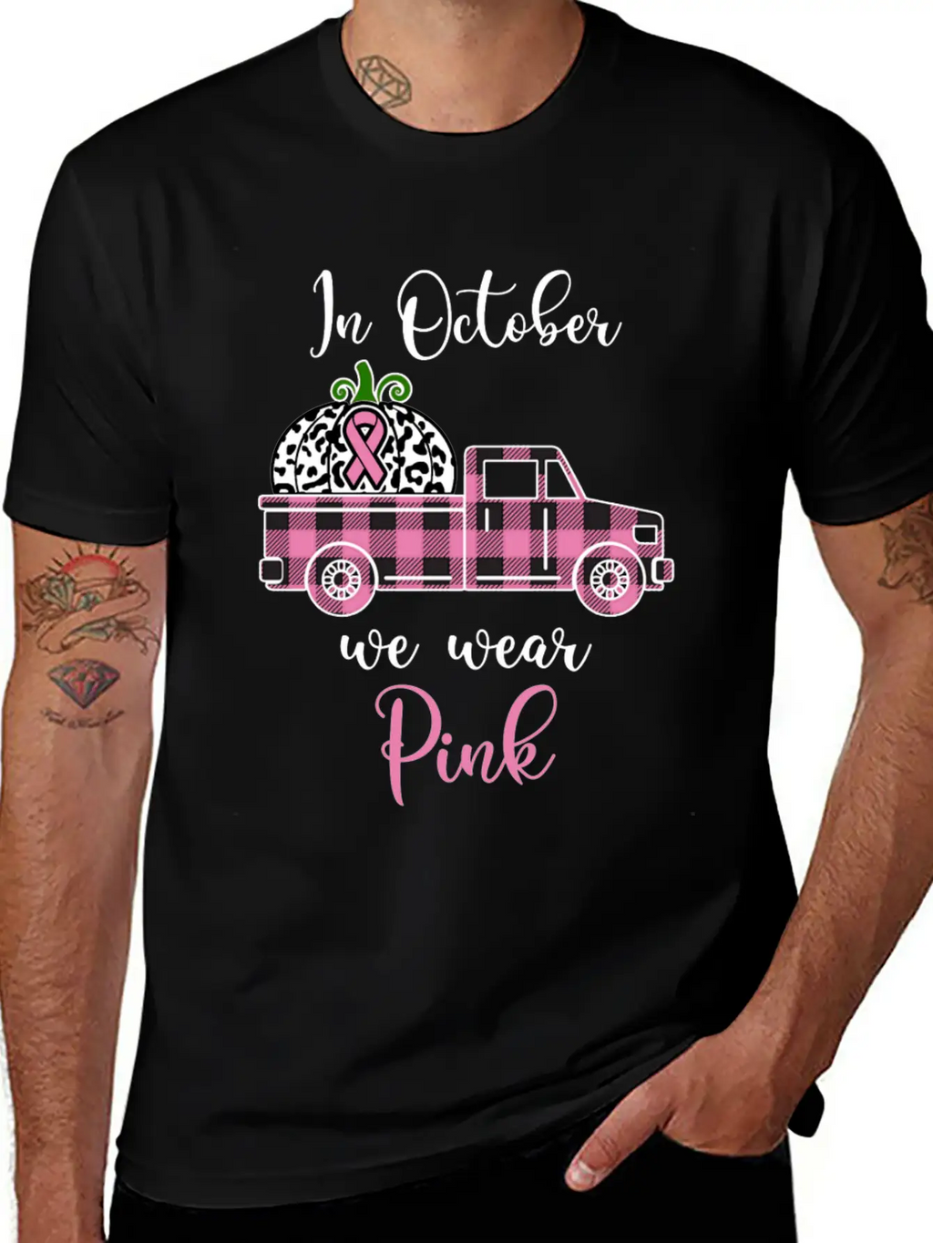 Breast Cancer Awareness Month October We Wear Pink Casual Graphic T-Shirt – Simple And Comfortable Daily Wear