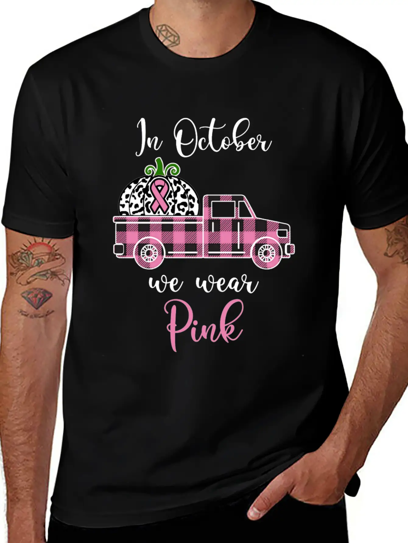 Breast Cancer Awareness Month October We Wear Pink Casual Graphic T-Shirt – Simple And Comfortable Daily Wear