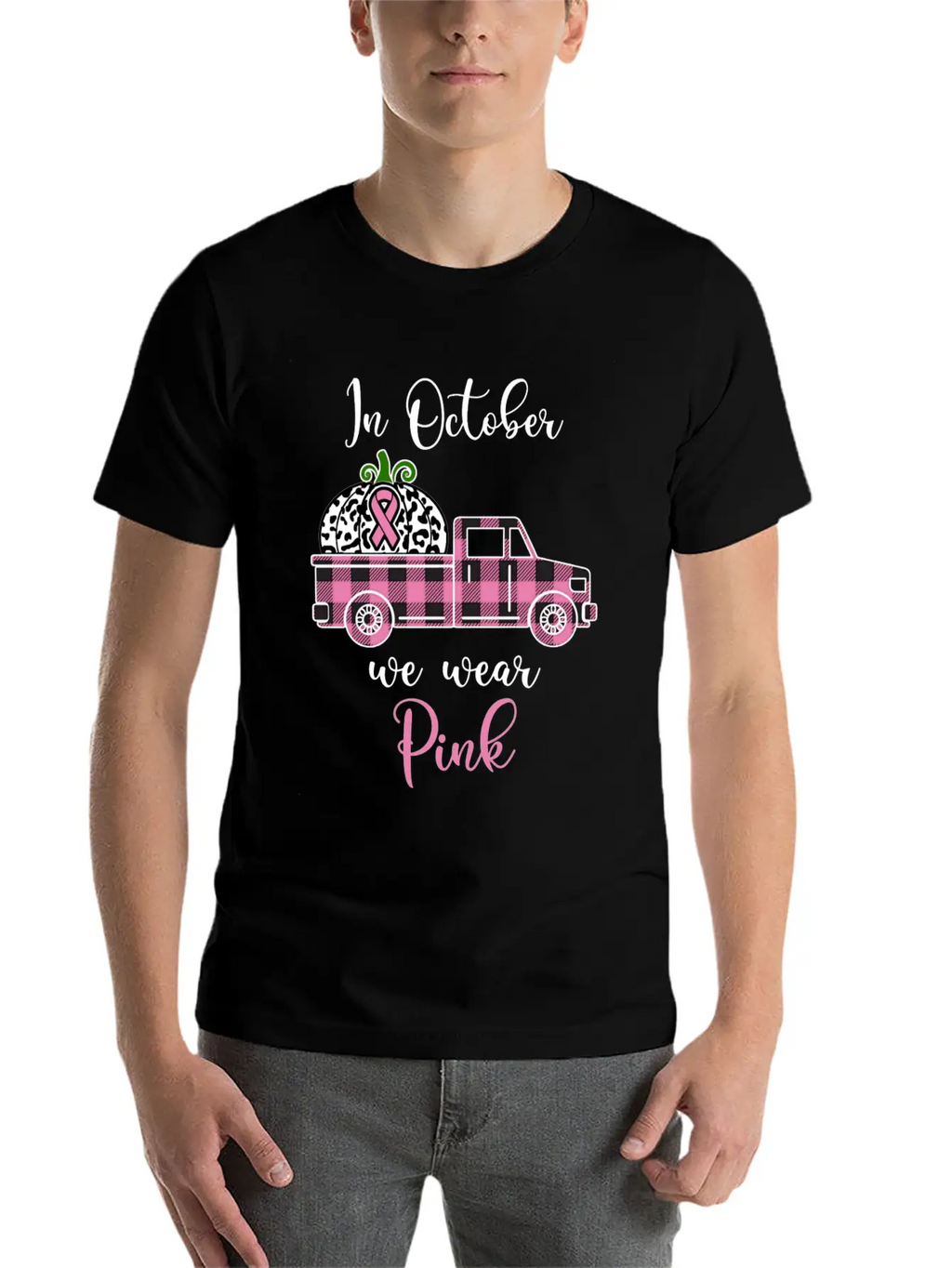 Breast Cancer Awareness Month October We Wear Pink Casual Graphic T-Shirt – Simple And Comfortable Daily Wear