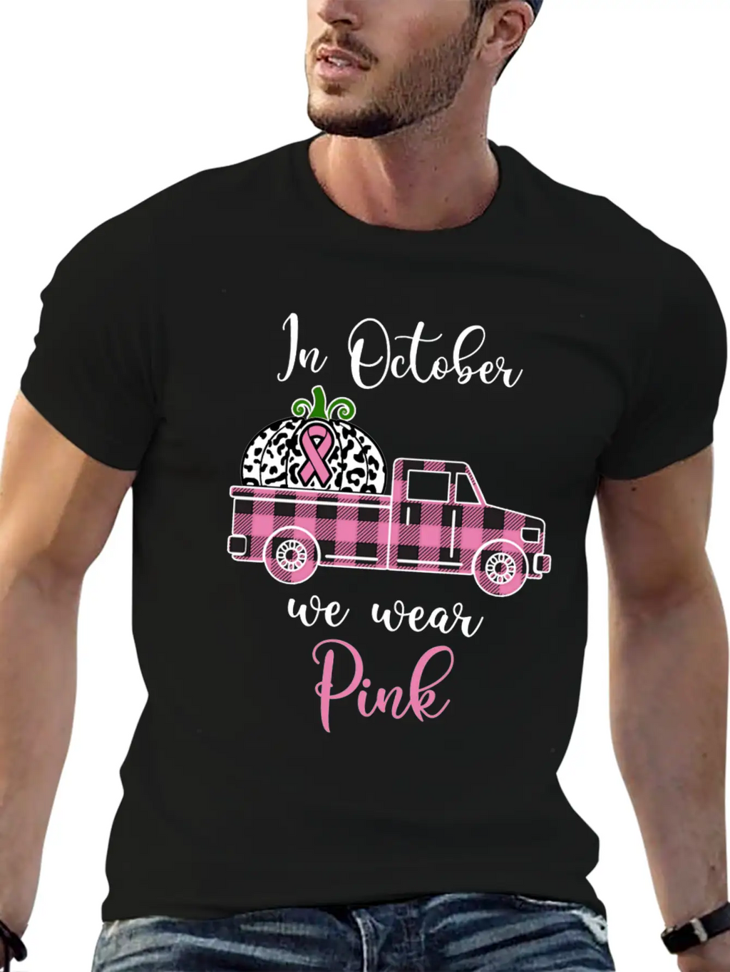 Breast Cancer Awareness Month October We Wear Pink Casual Graphic T-Shirt – Simple And Comfortable Daily Wear