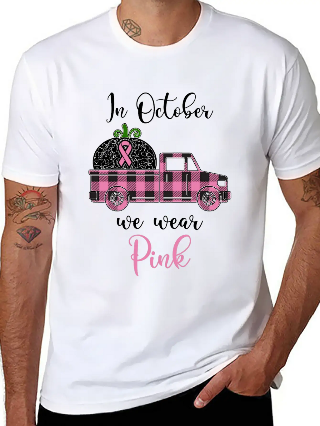 Breast Cancer Awareness Month October We Wear Pink Casual Graphic T-Shirt – Simple And Comfortable Daily Wear