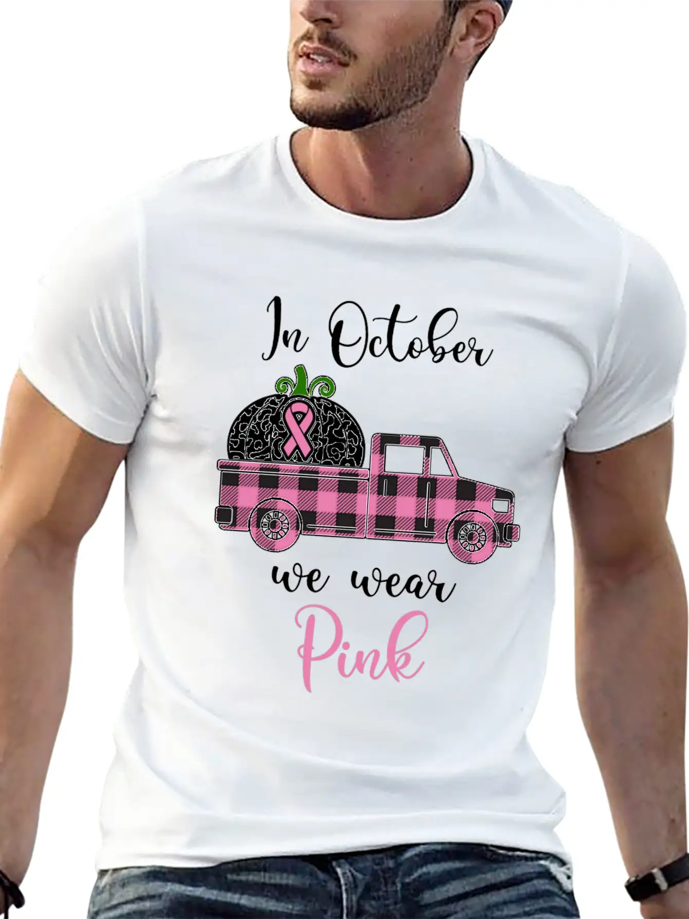 Breast Cancer Awareness Month October We Wear Pink Stylish Everyday T-Shirt – Unisex Basic Cotton Tee