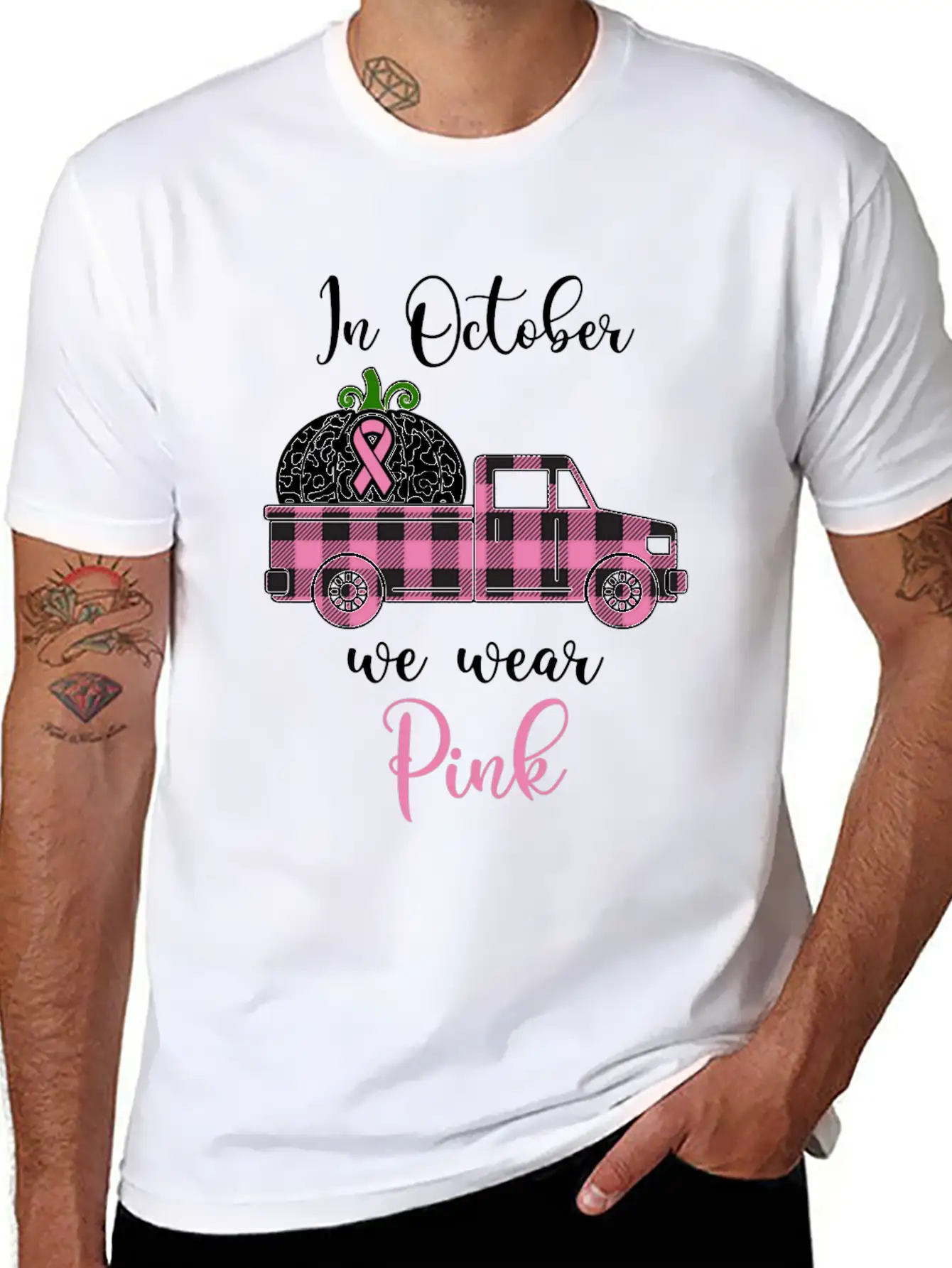 Breast Cancer Awareness Month October We Wear Pink Stylish Everyday T-Shirt – Unisex Basic Cotton Tee