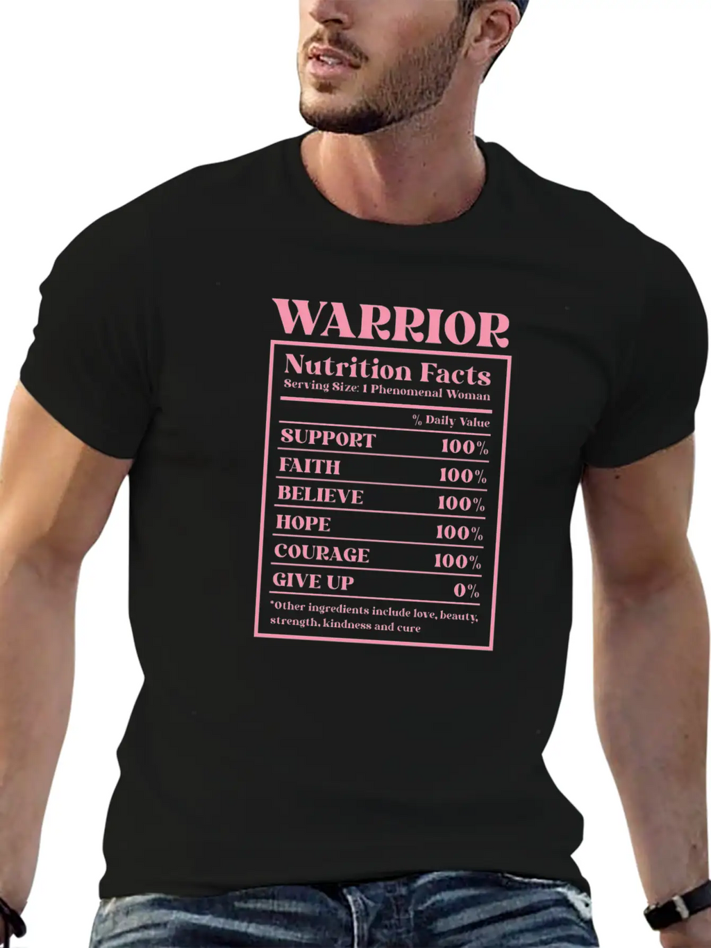 Breast Cancer Awareness Warrior Nutrition Facts Unisex Short Sleeve Soft Cotton T-Shirt – Casual Everyday Wear