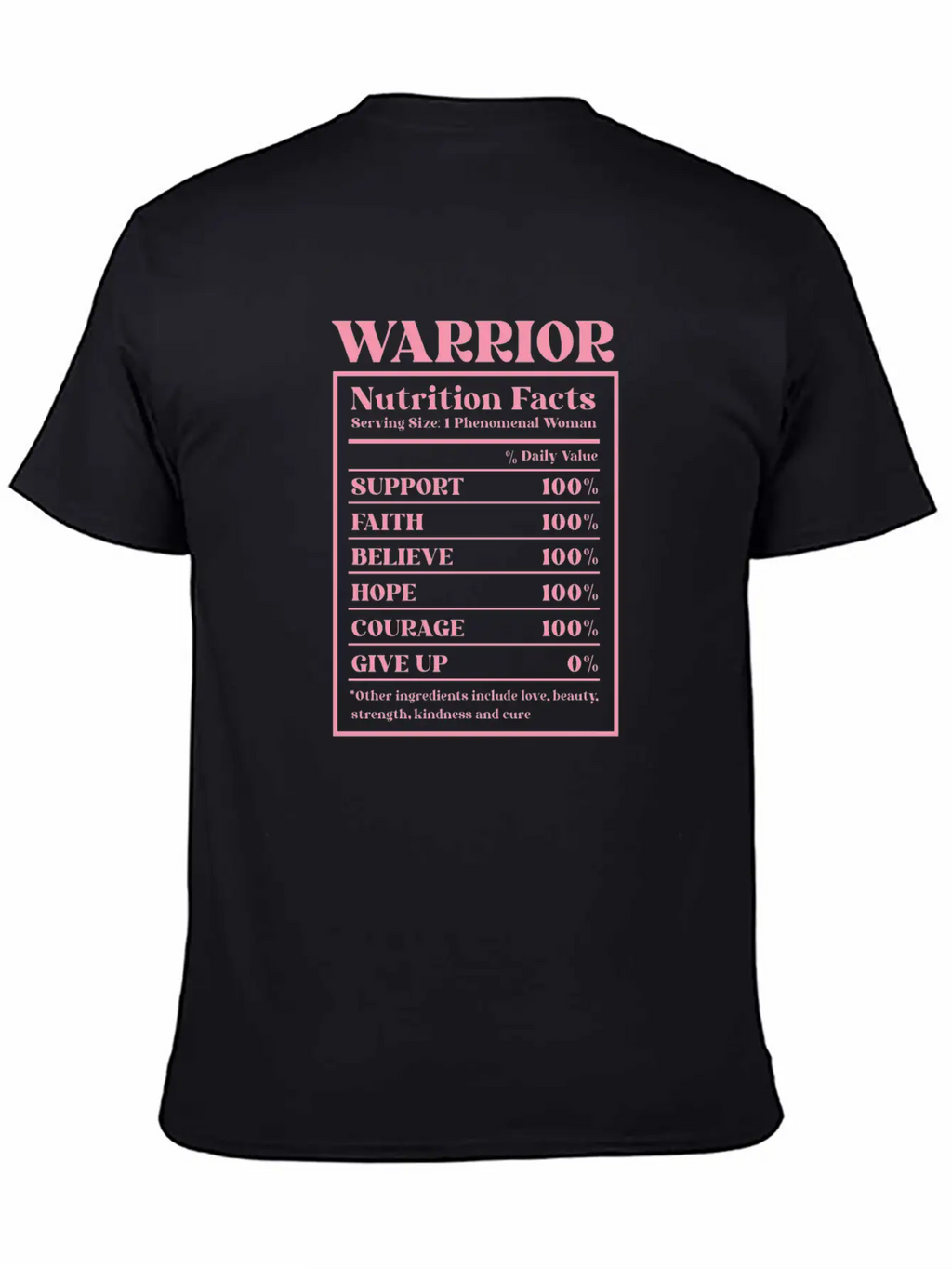 Breast Cancer Awareness Warrior Nutrition Facts Unisex Short Sleeve Soft Cotton T-Shirt – Casual Everyday Wear
