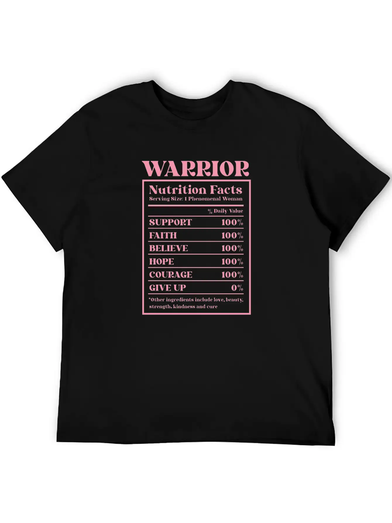 Breast Cancer Awareness Warrior Nutrition Facts Unisex Short Sleeve Soft Cotton T-Shirt – Casual Everyday Wear