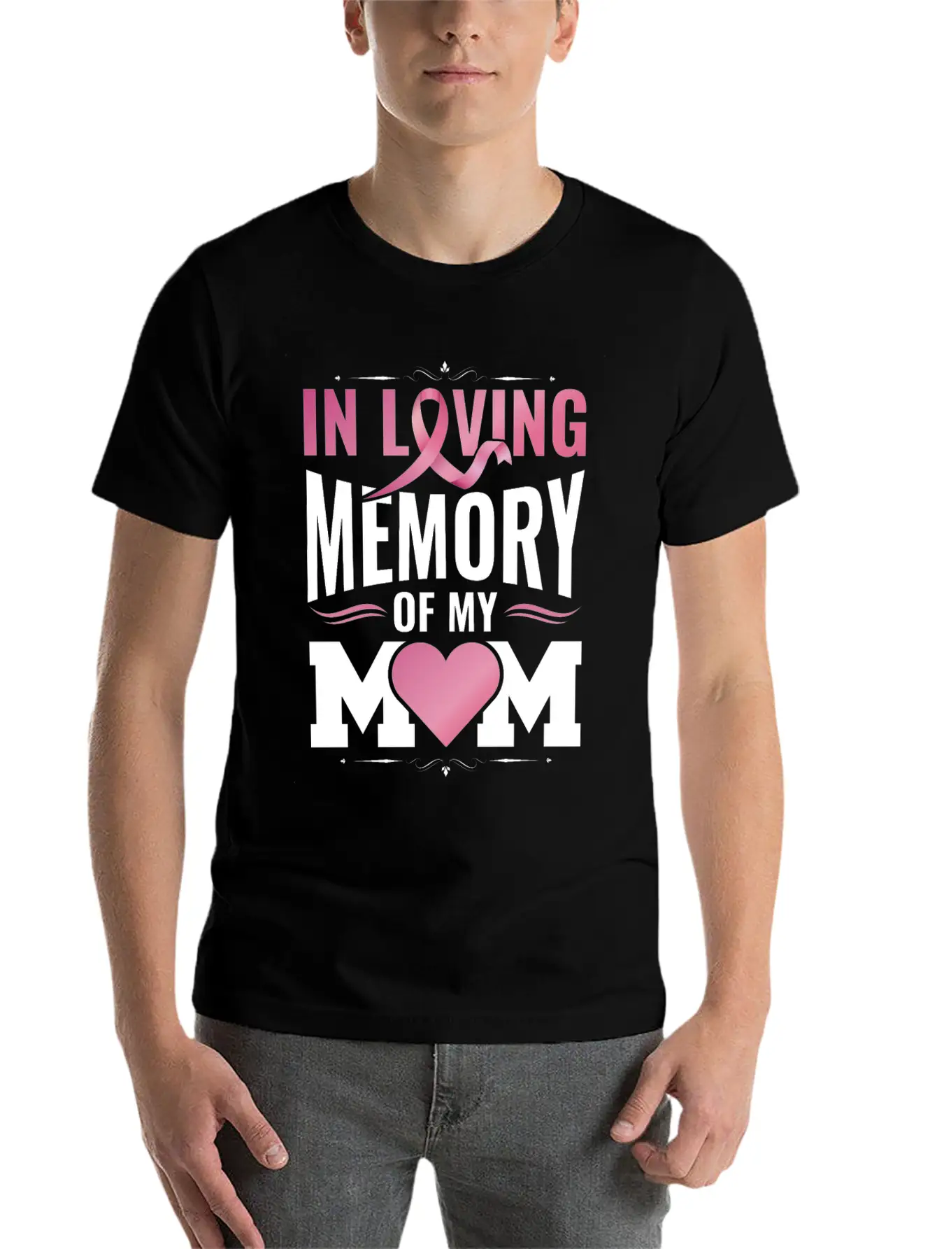 Breast Cancer Remembering Mom Cancer Awareness Unisex Short Sleeve Soft Cotton T-Shirt – Casual Everyday Wear