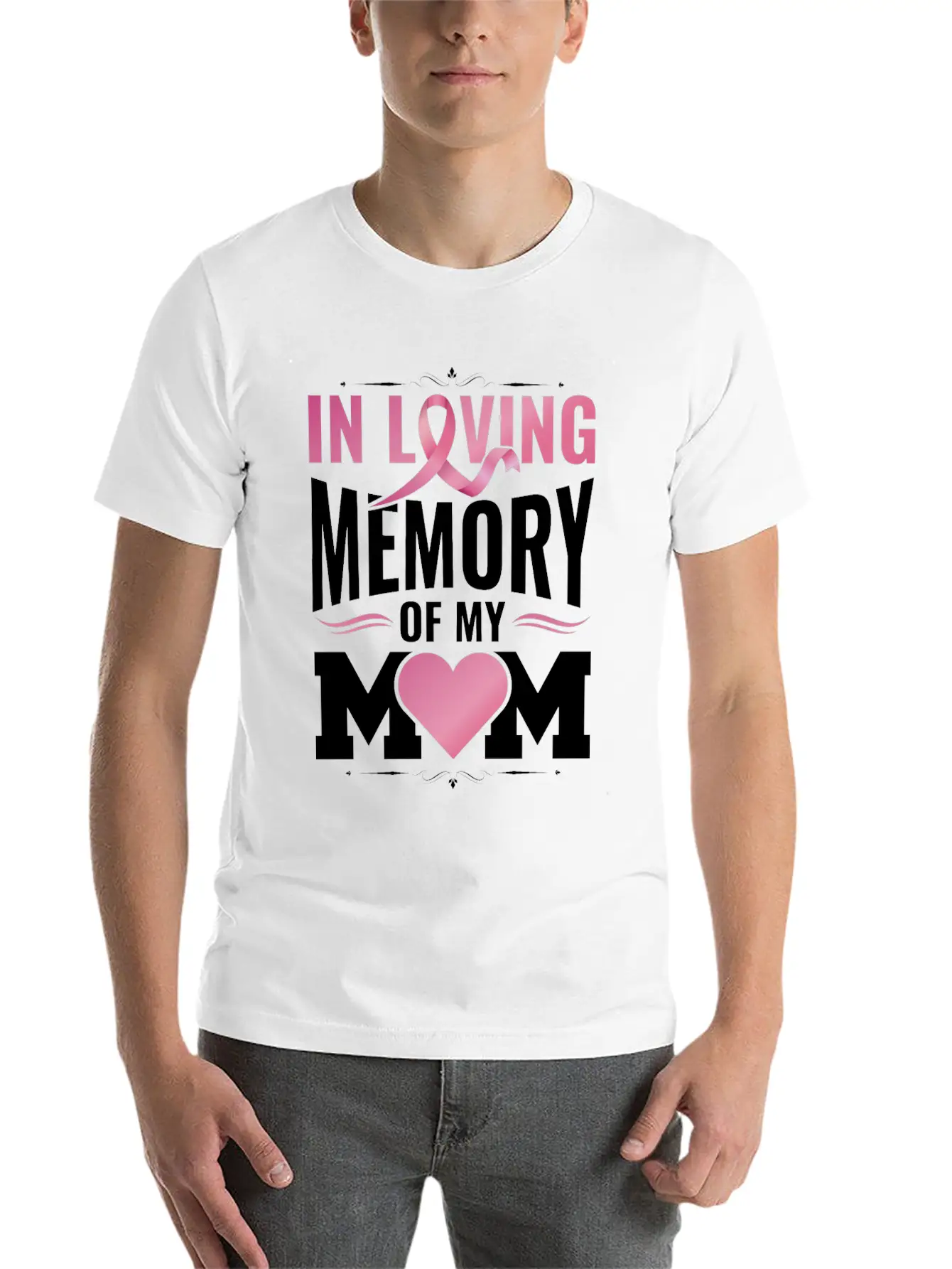 Breast Cancer Remembering Mom Cancer Awareness Unisex Short Sleeve Soft Cotton T-Shirt – Casual Everyday Wear