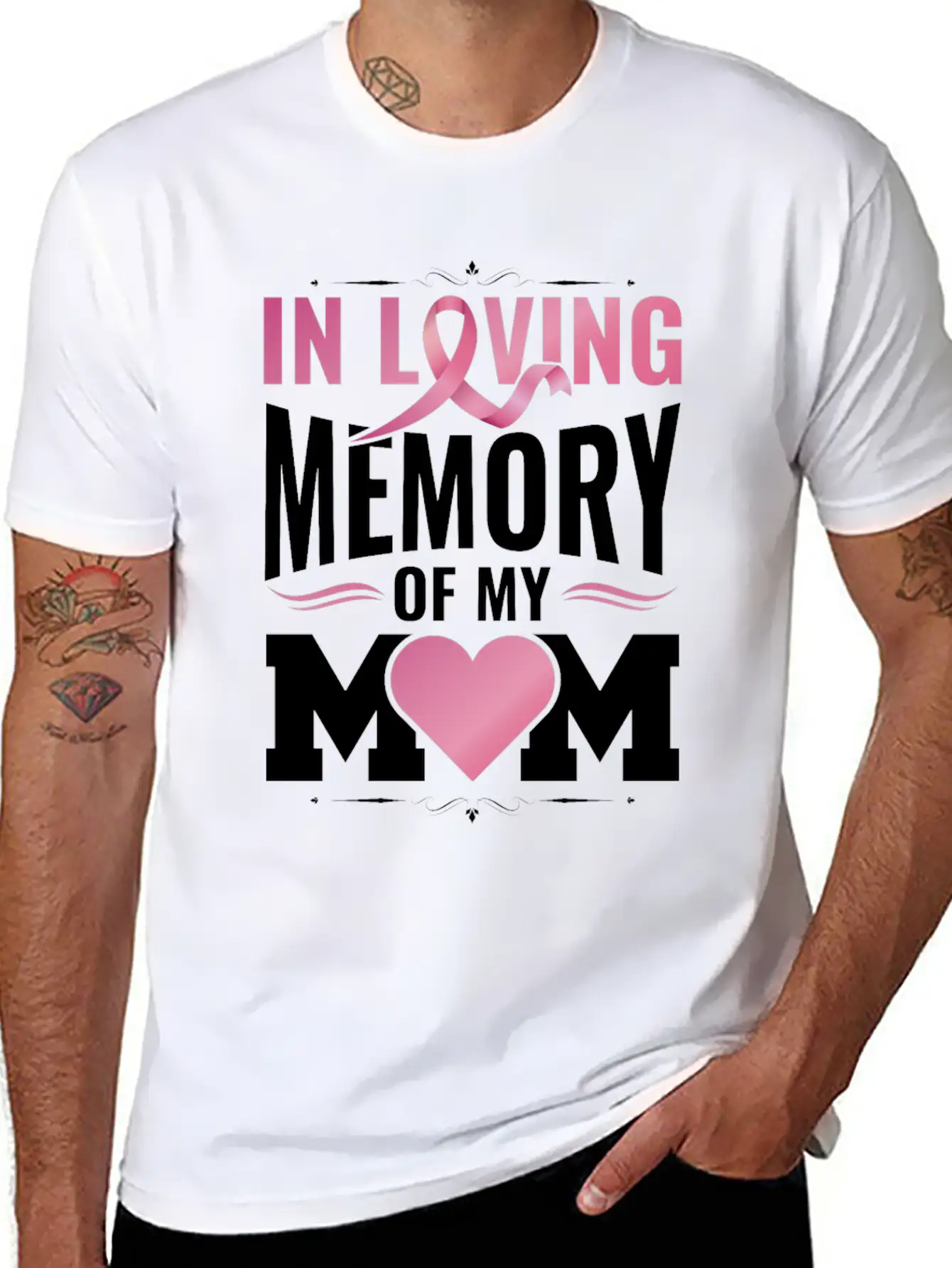 Breast Cancer Remembering Mom Cancer Awareness Unisex Short Sleeve Soft Cotton T-Shirt – Casual Everyday Wear